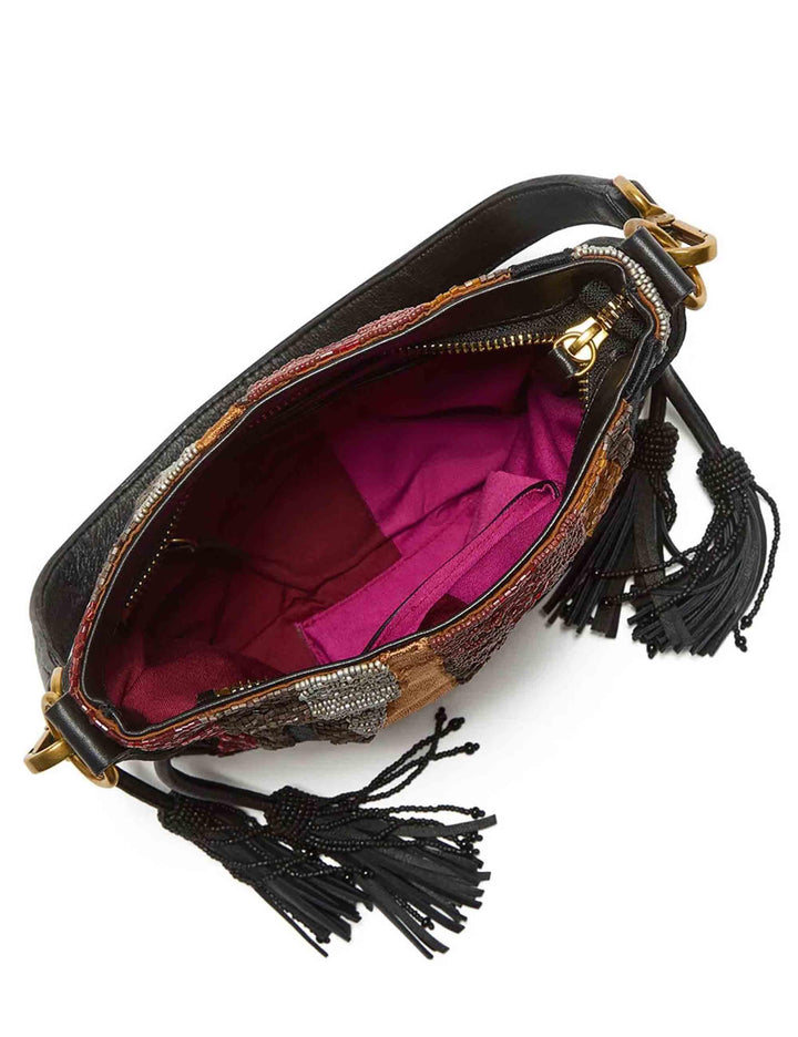 Borse donna Flame Embroidery in pelle nera con tracolla a spalla BF000907235 99C99 Maliparmi 