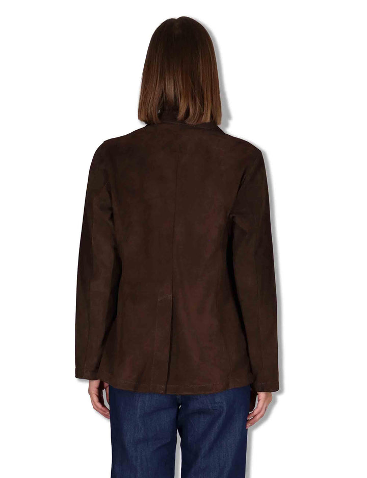 Giacche donna in camoscio testa di moro un bottone SP2375 014 Spatarella 