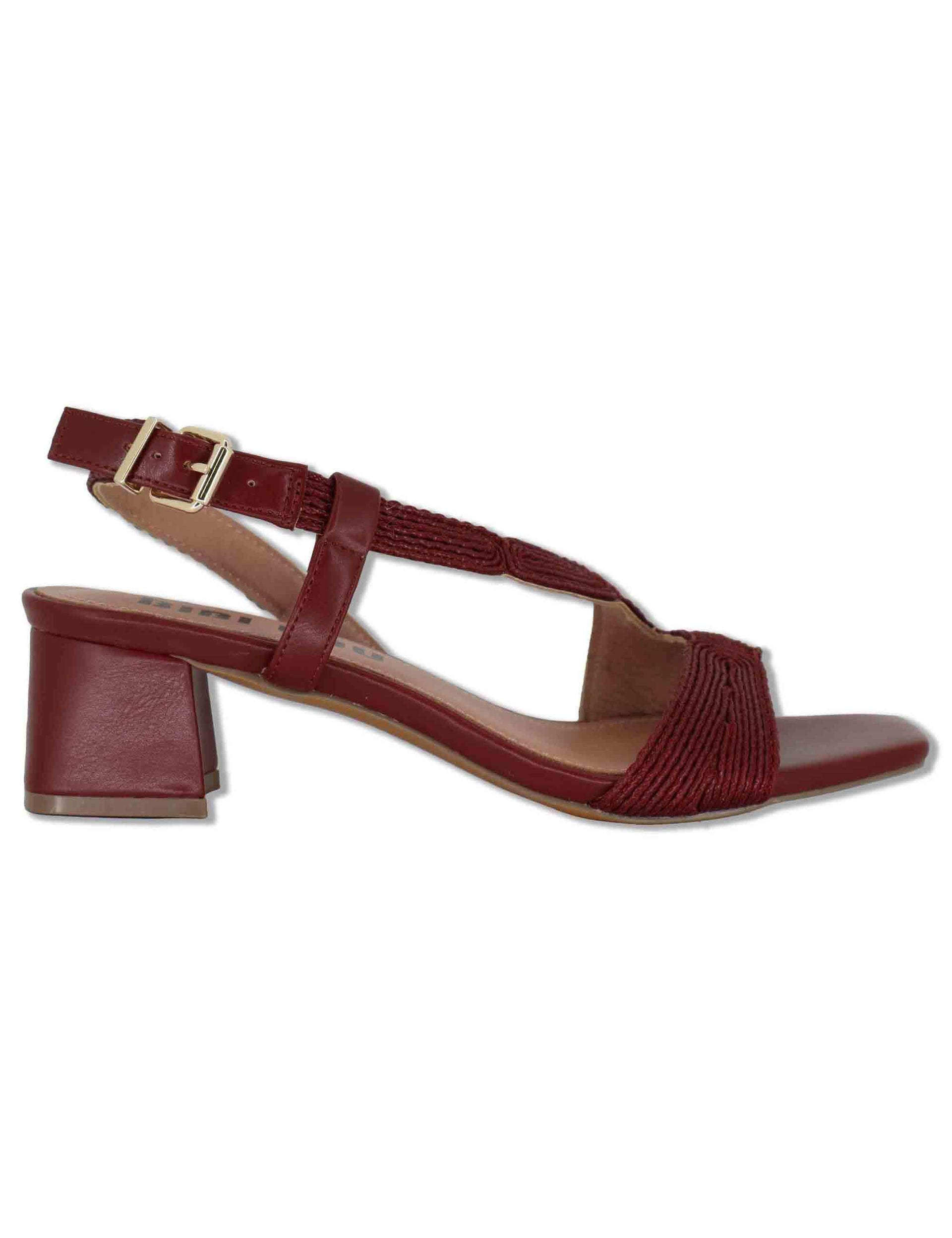 Sandali donna slingback in pelle e tessuto bordeaux con tacco medio Lipe 872Z94HG 40-BURGUND Bibi Lou 