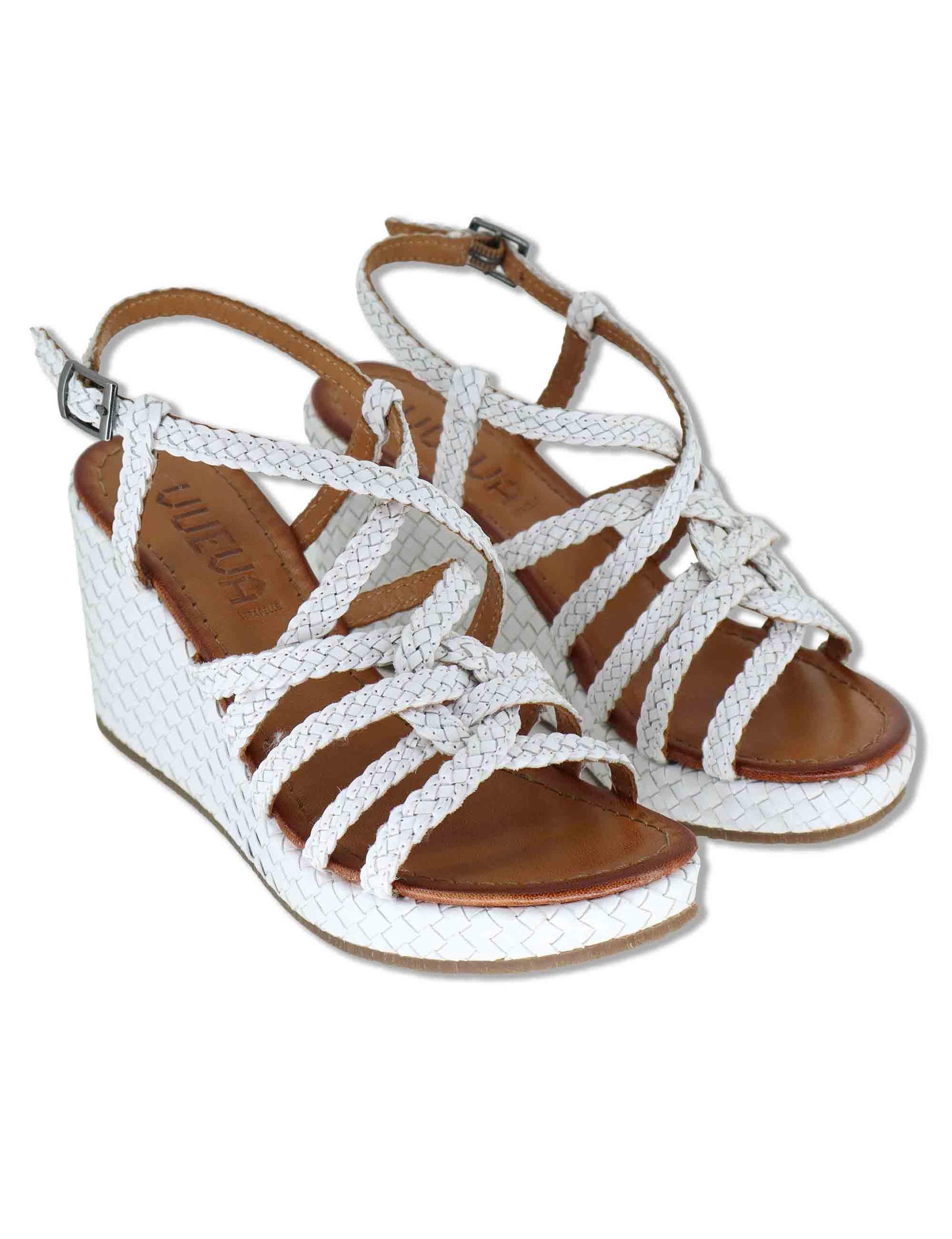 Sandali donna in pelle intrecciata bianca con zeppa alta WD319R29 500051 Vueva 