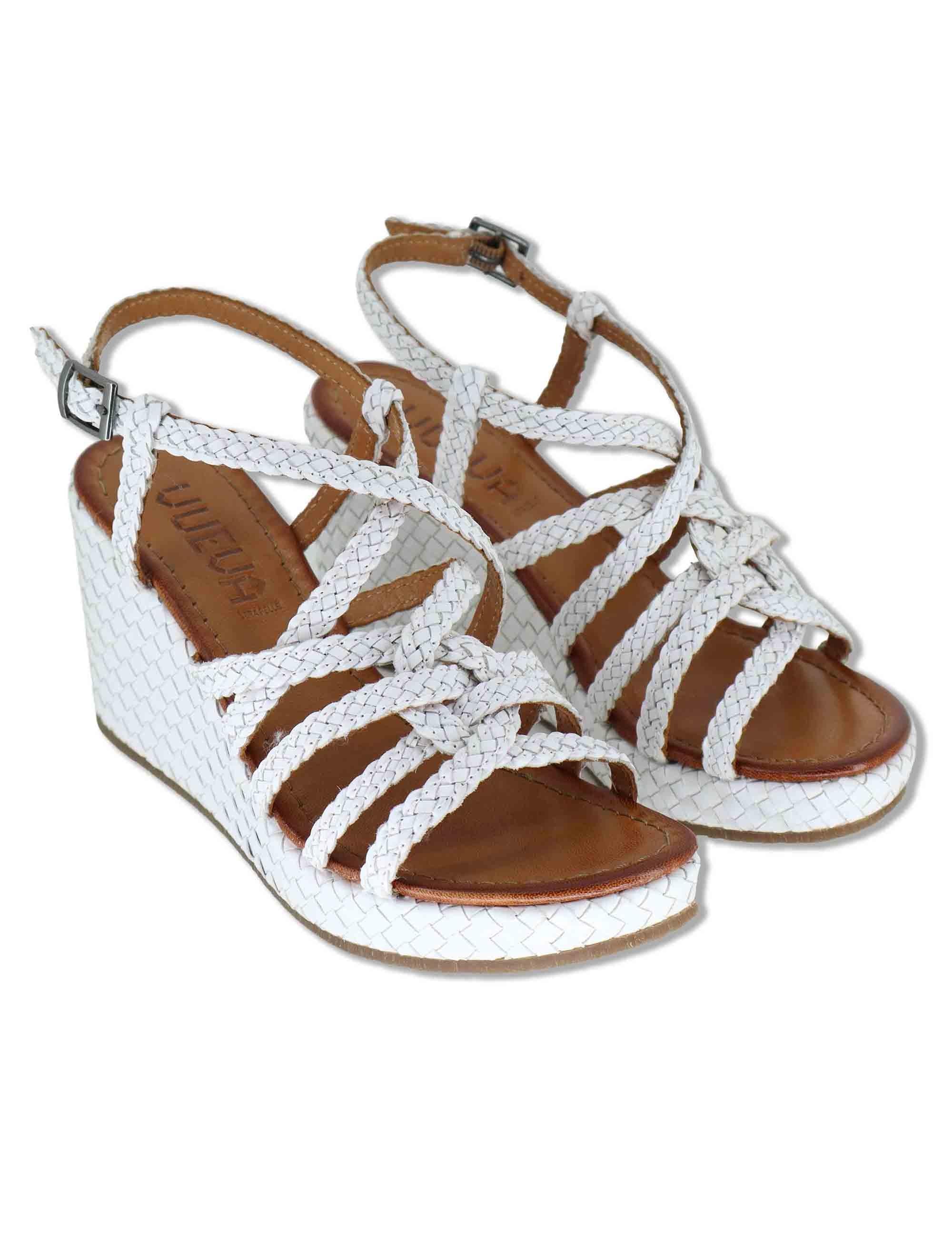 Sandali donna in pelle intrecciata bianca con zeppa alta WD319R29 500051 Vueva 