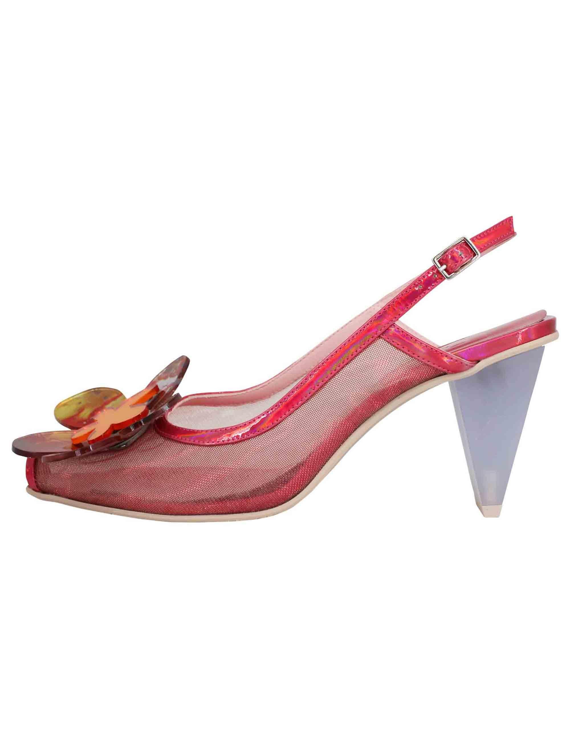 Decollete slingback donna in tessuto fuxia laminato con tacco alto 7608 050 Ras 
