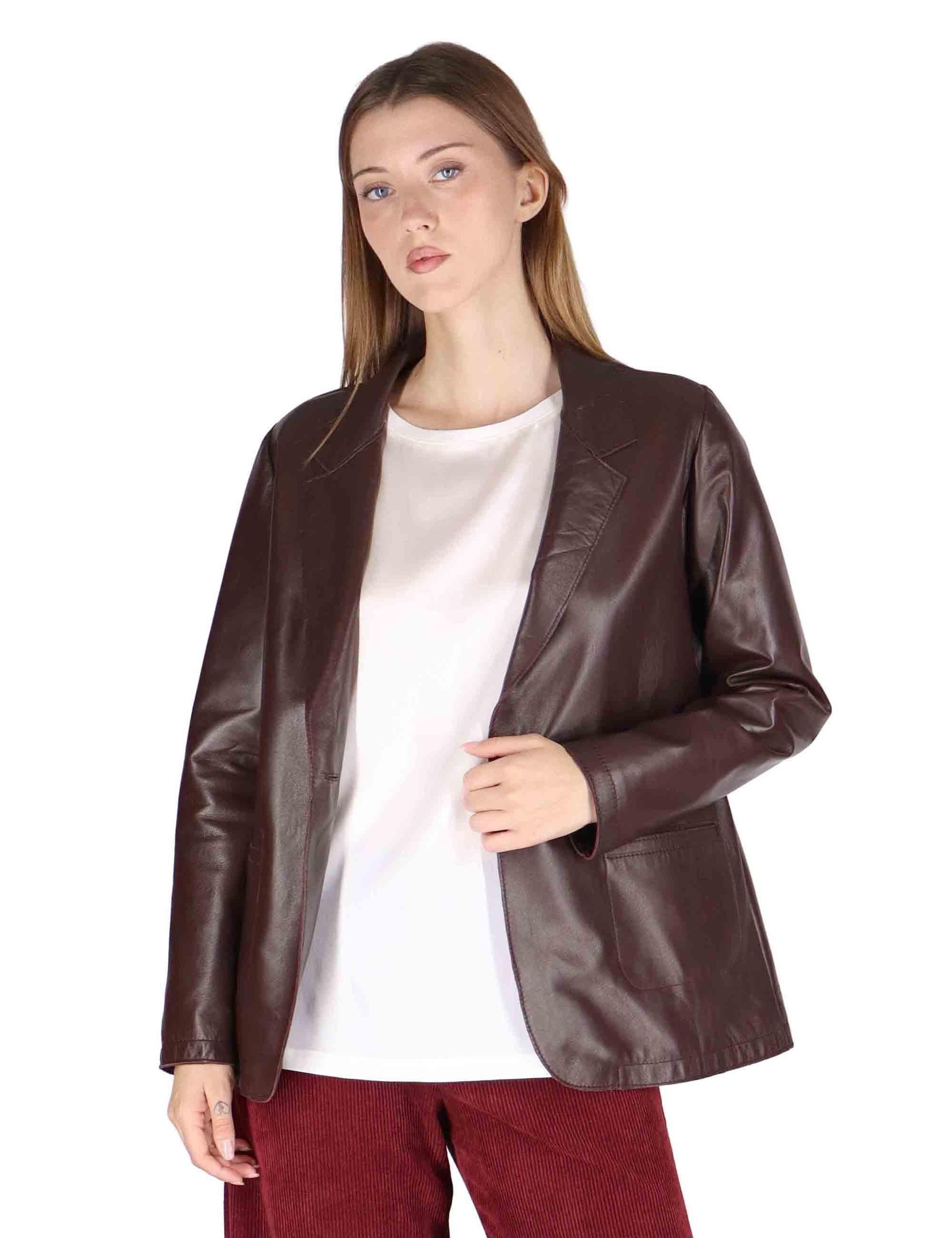 Giacche donna in pelle prugna un bottone SP2375 005 Spatarella 