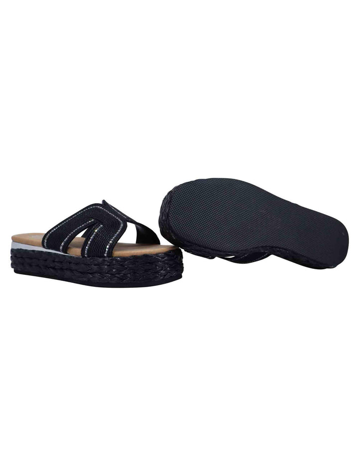 Sandali donna in corda nera con rifiniture in argento S420A852305E L2F Exe 