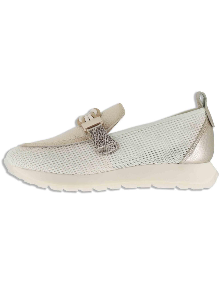 Mocassini donna in tessuto e pelle off white con suola running HV264857 PANNA Hispanitas 