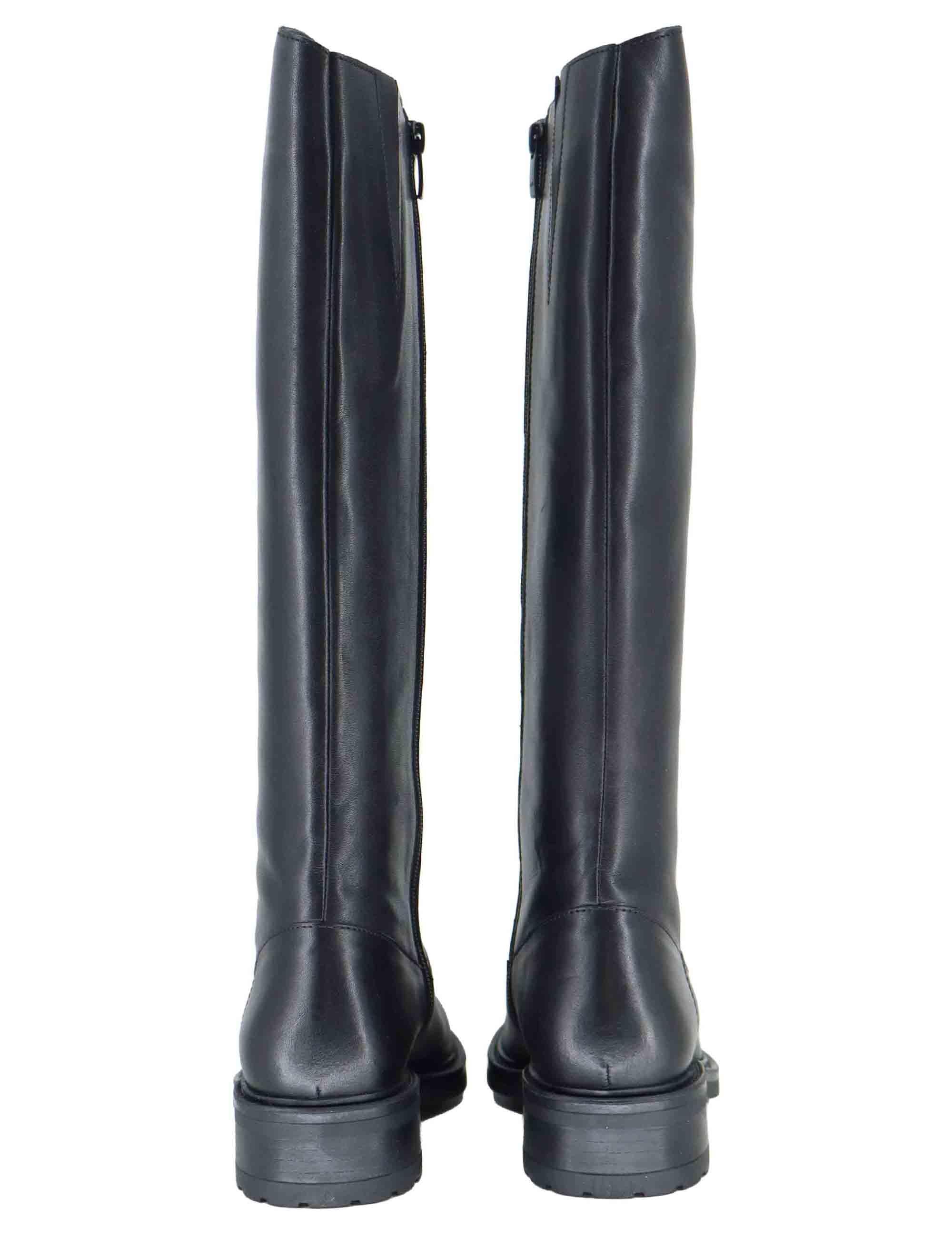 Stivali donna in pelle nera con tacco basso e zip laterale SP56212 001 Spatarella 