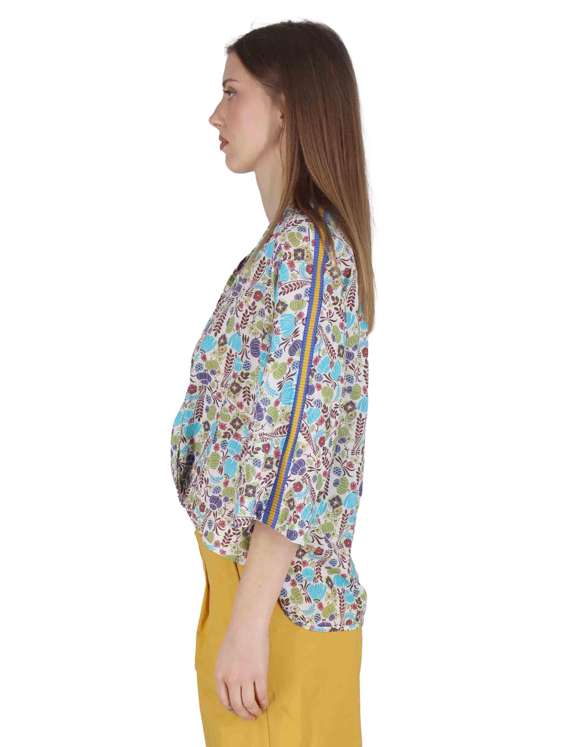 Camicie donna Batwing Shirt with Ribbon in cotone turchese a fantasia JABCM0001-F1491-1229 6005 Justmine 