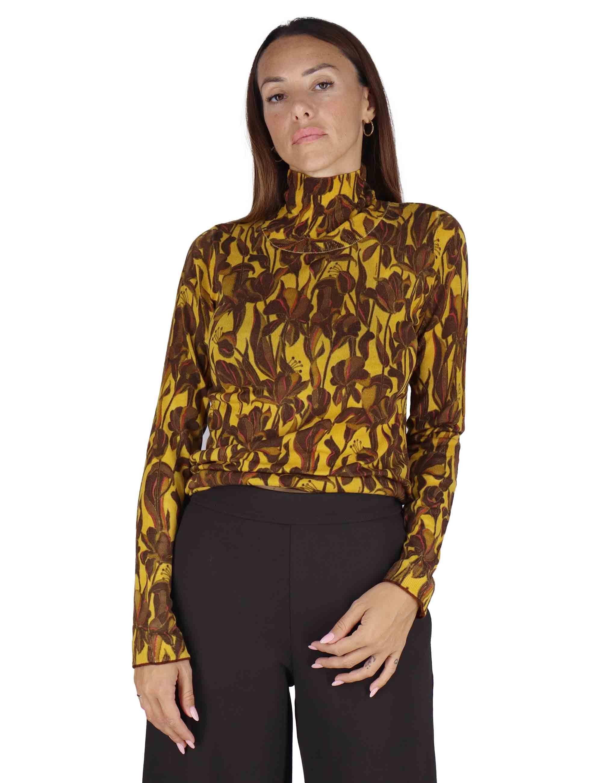 Maglioni donna Printed Knit in lana stampata senape con collo alto JQ510478200 A7086 Maliparmi 