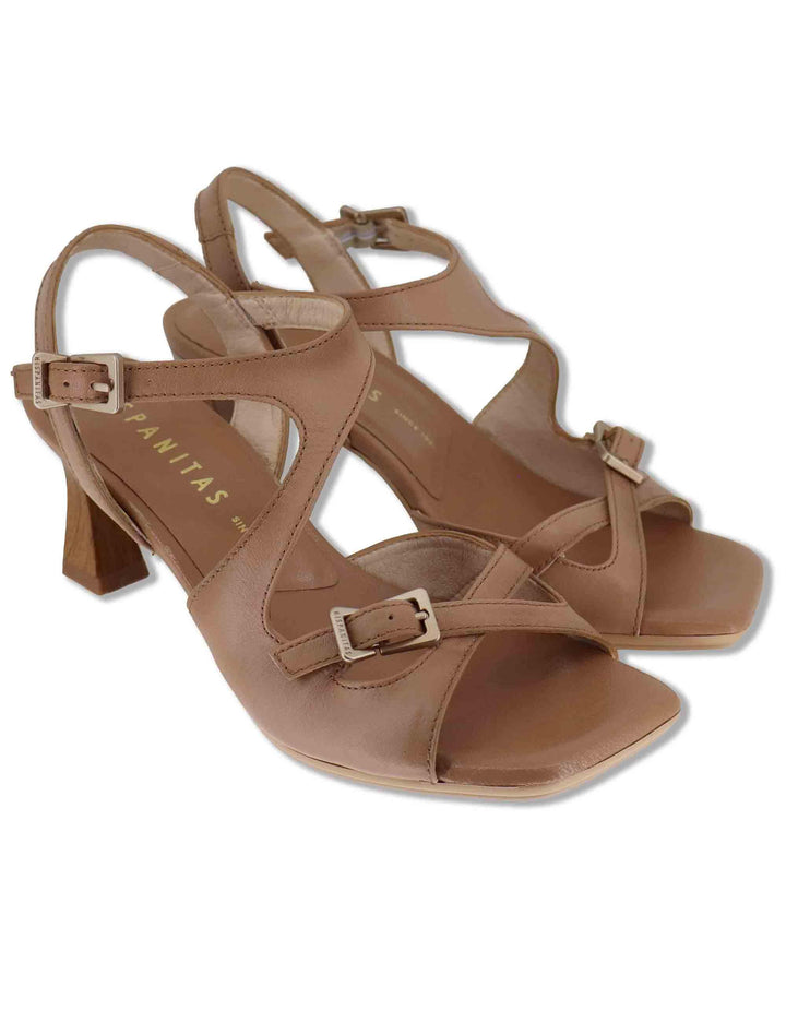 Sandali donna in pelle taupe con cinturini regolabili e tacco medio HV264814 ALMOND Hispanitas 