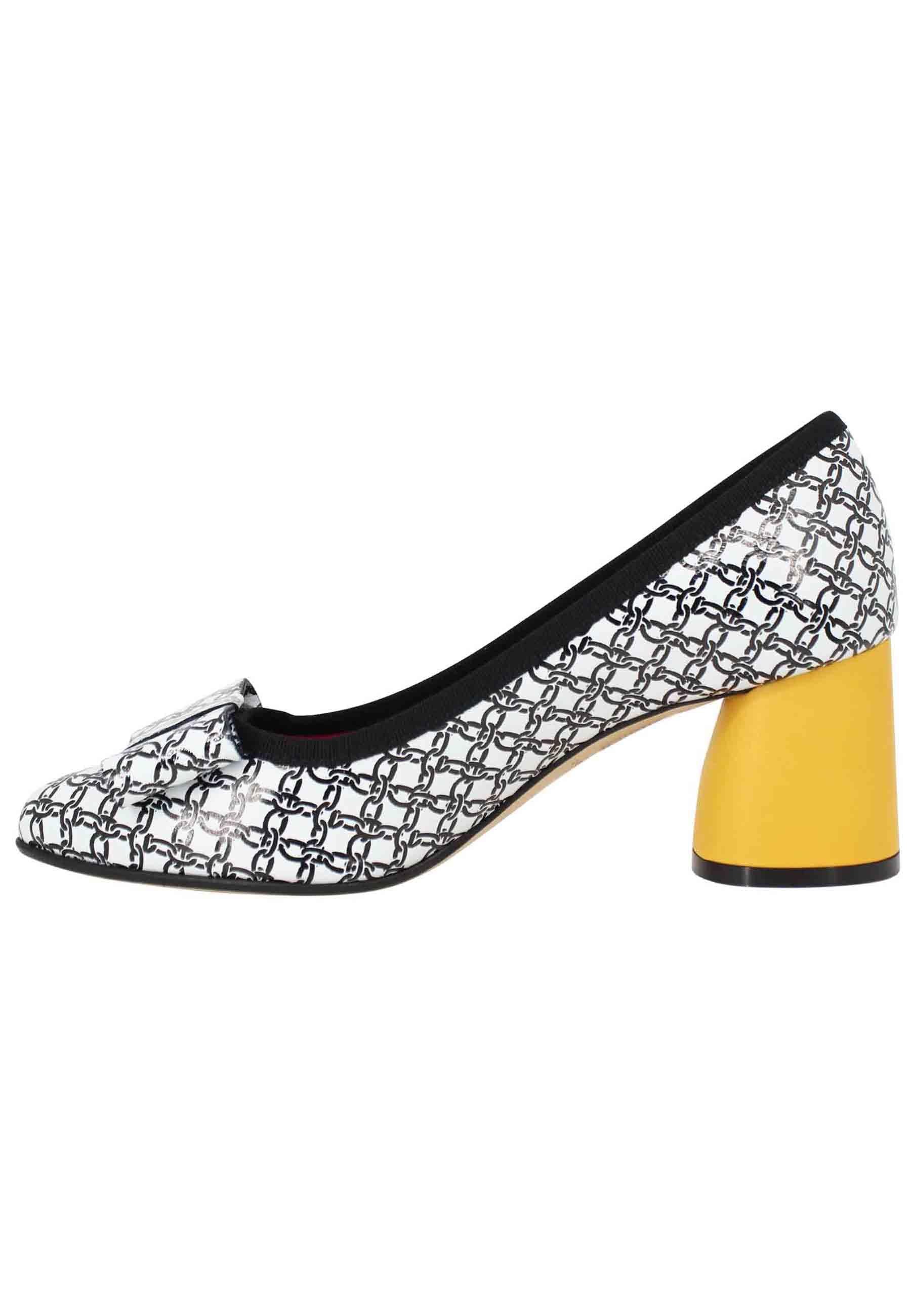 Decollete donna in pelle bianca e nera con tacco alto in contrasto 3530S3 7720 Le Babe 