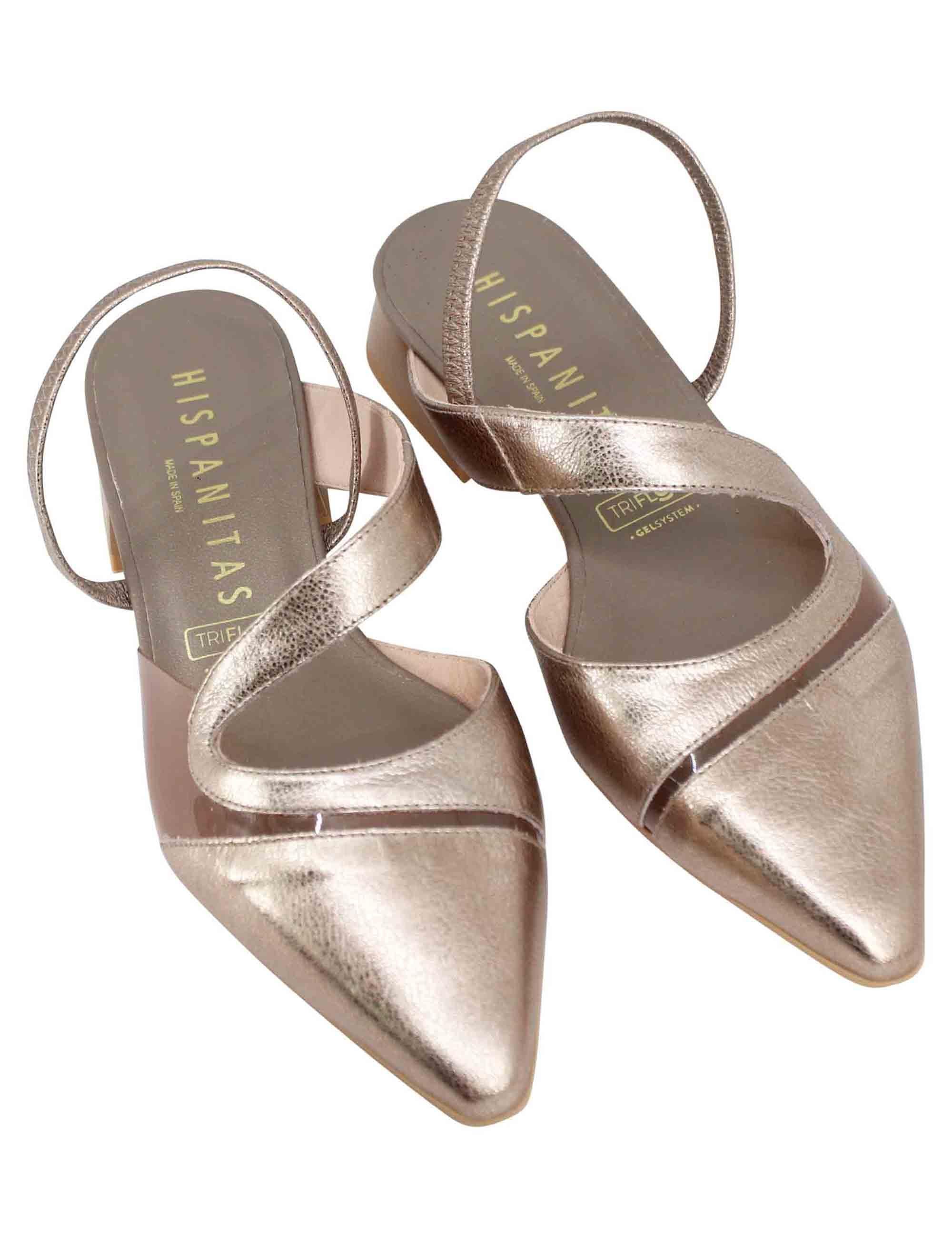 Decollete slingback donna in pelle bronzo tacco basso HV243405 C014 Hispanitas 