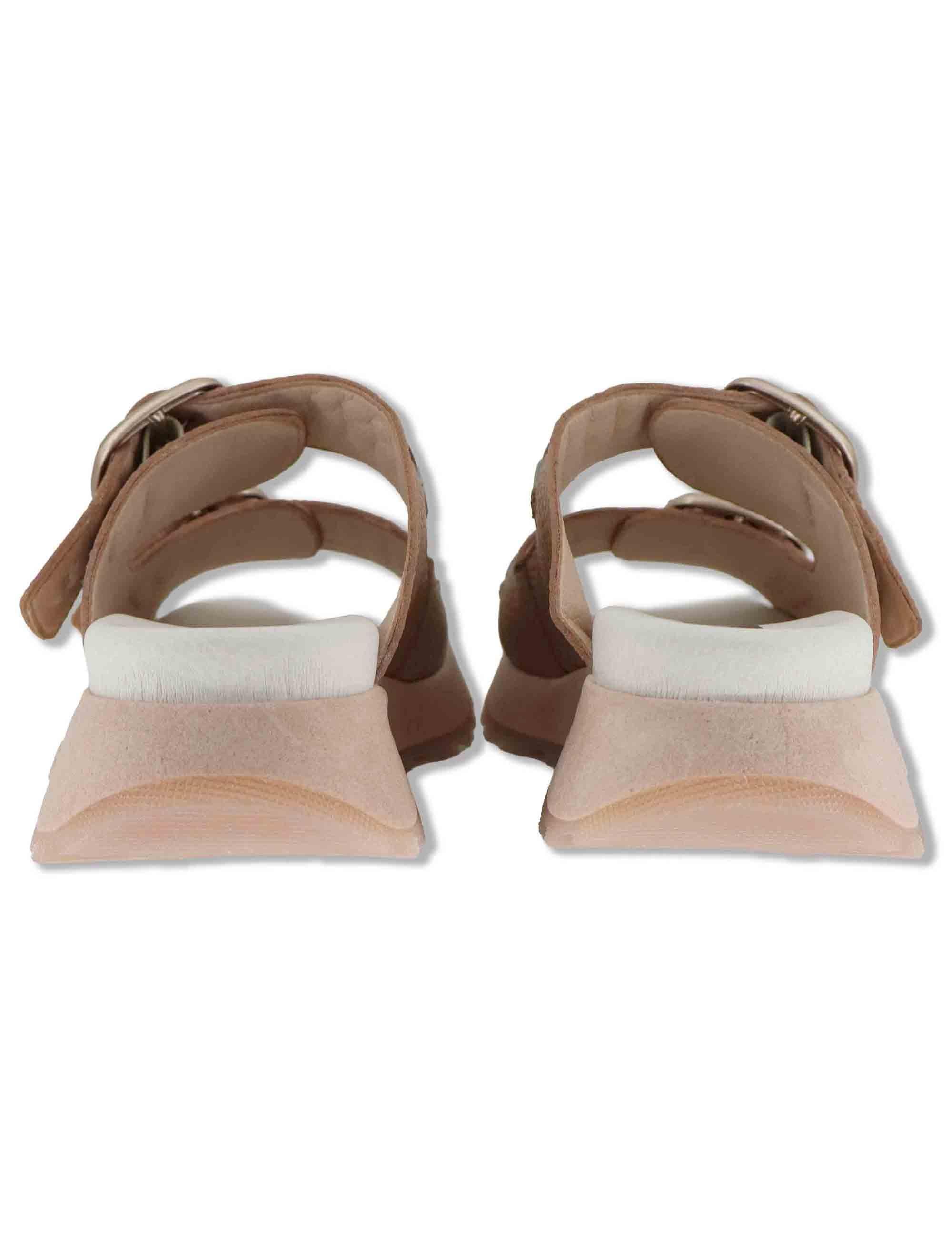 Sandali donna in pelle taupe con doppia fascia e suola running HV264783 ALMOND Hispanitas 