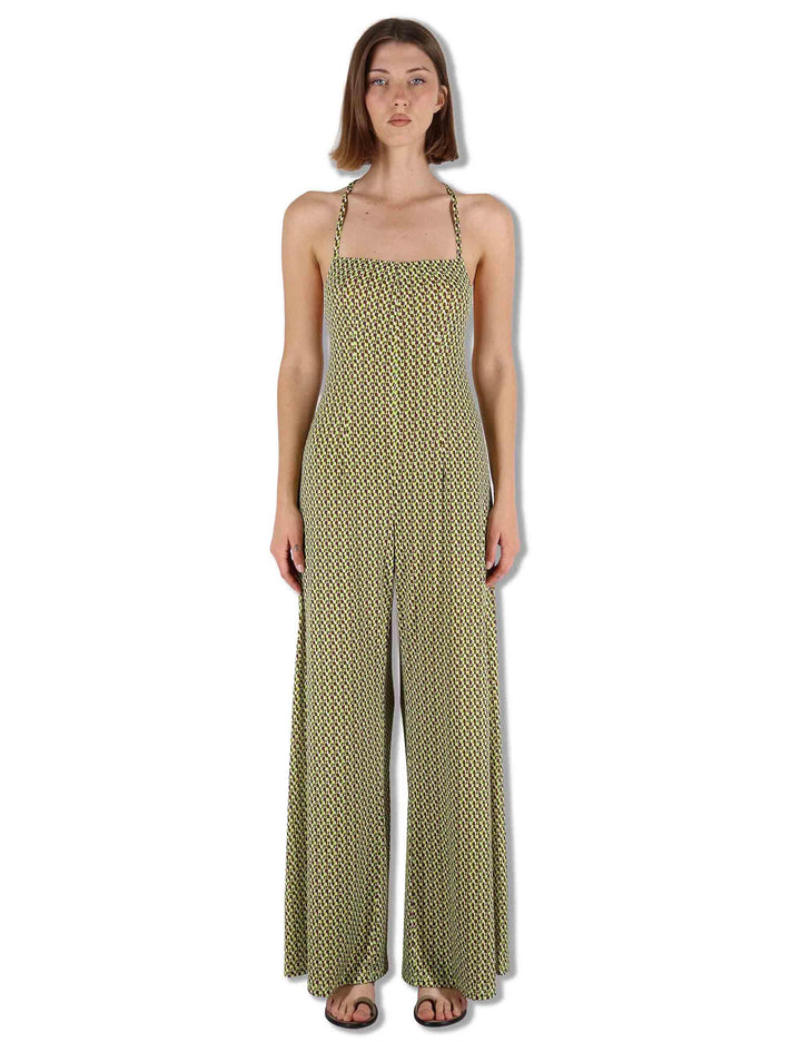 Tuta Salopette Donna Strappy Jumpsuit in tessuto verde a fantasia JFATU0001-E2820-1245 7046 Justmine 