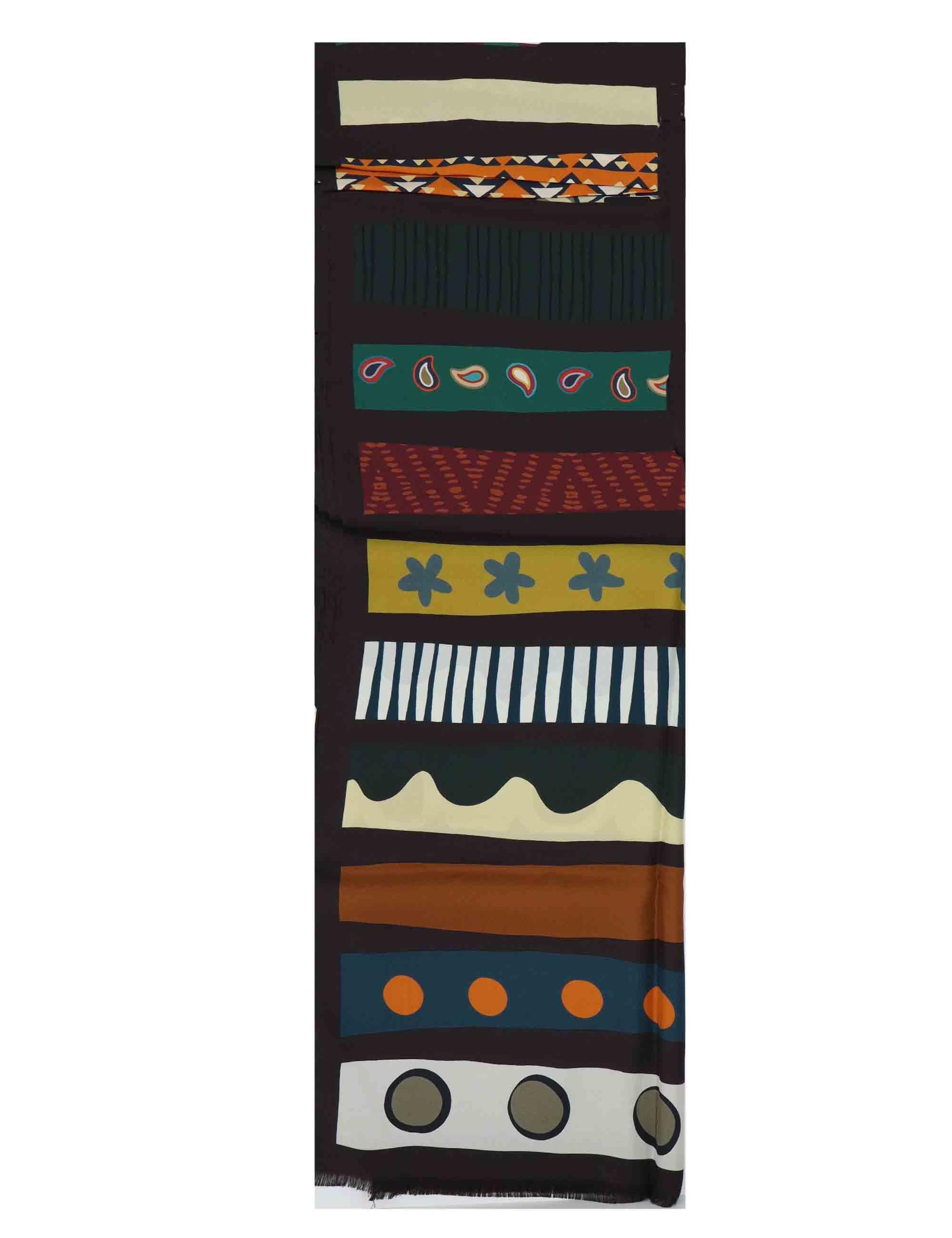 Sciarpe donna in pura seta marrone con stampe etniche 0K571 12010 2 BARBIERI 1945 