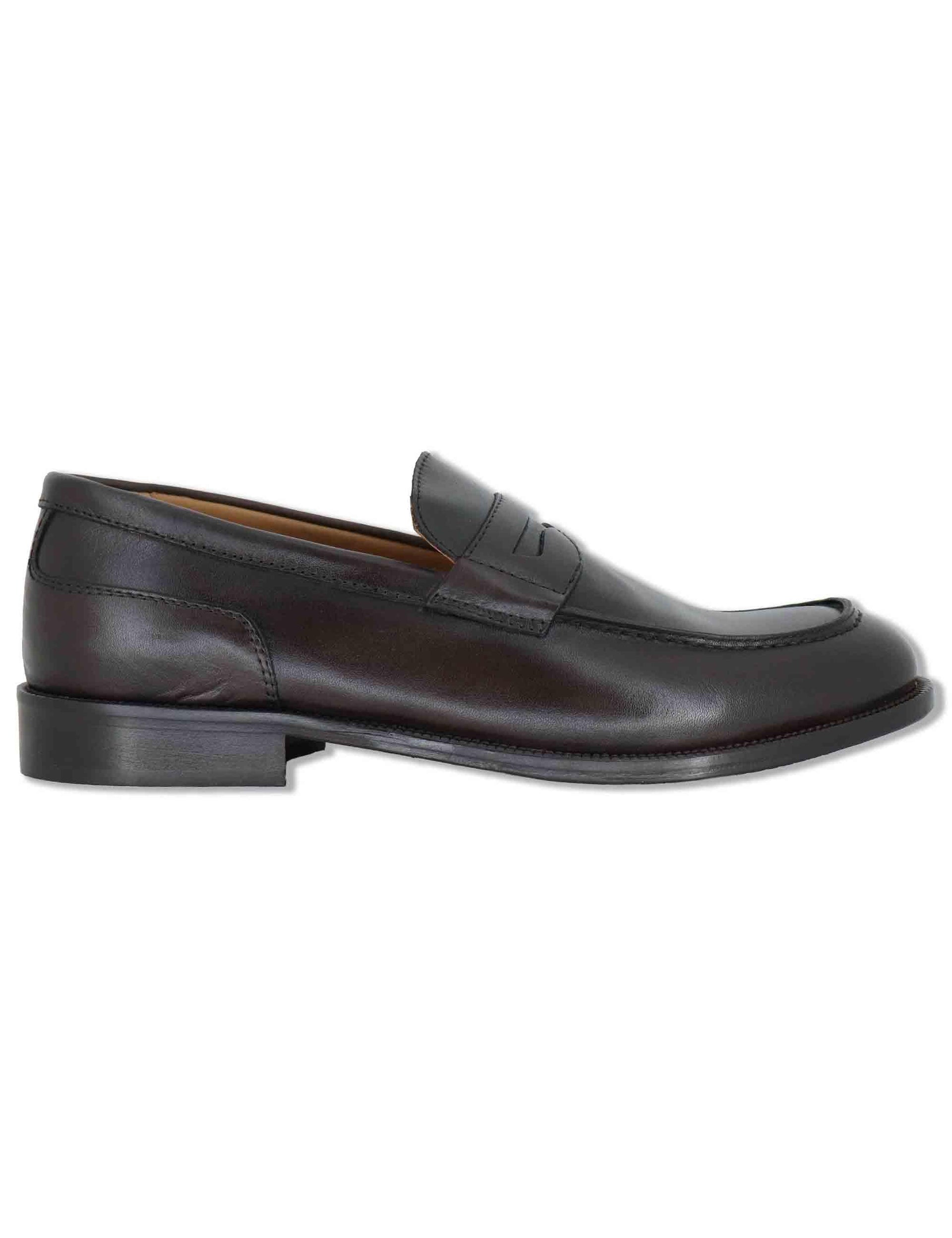 Mocassini uomo in pelle marrone con suola in cuoio cucita SPDU601 014 Spatarella 