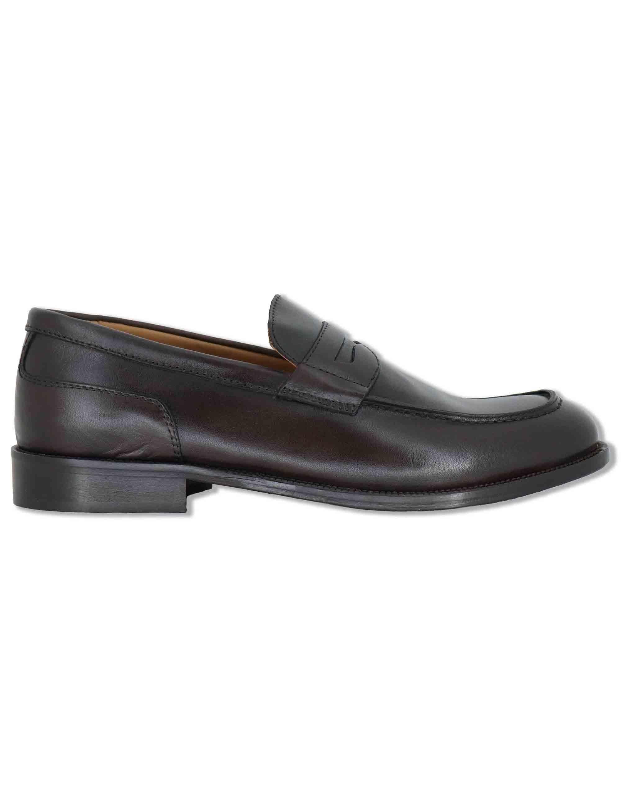 Mocassini uomo in pelle marrone con suola in cuoio cucita SPDU601 014 Spatarella 