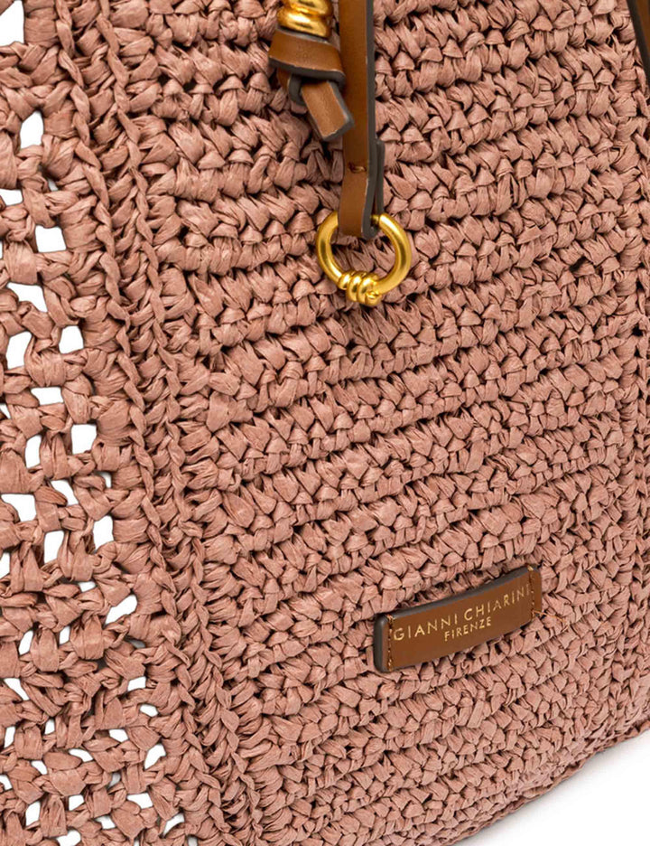 Borse Shopper donna Nefili in paglia cipria con manico e chiusura in pelle BS11955 COMM STR-CRCH 7752 Gianni Chiarini 