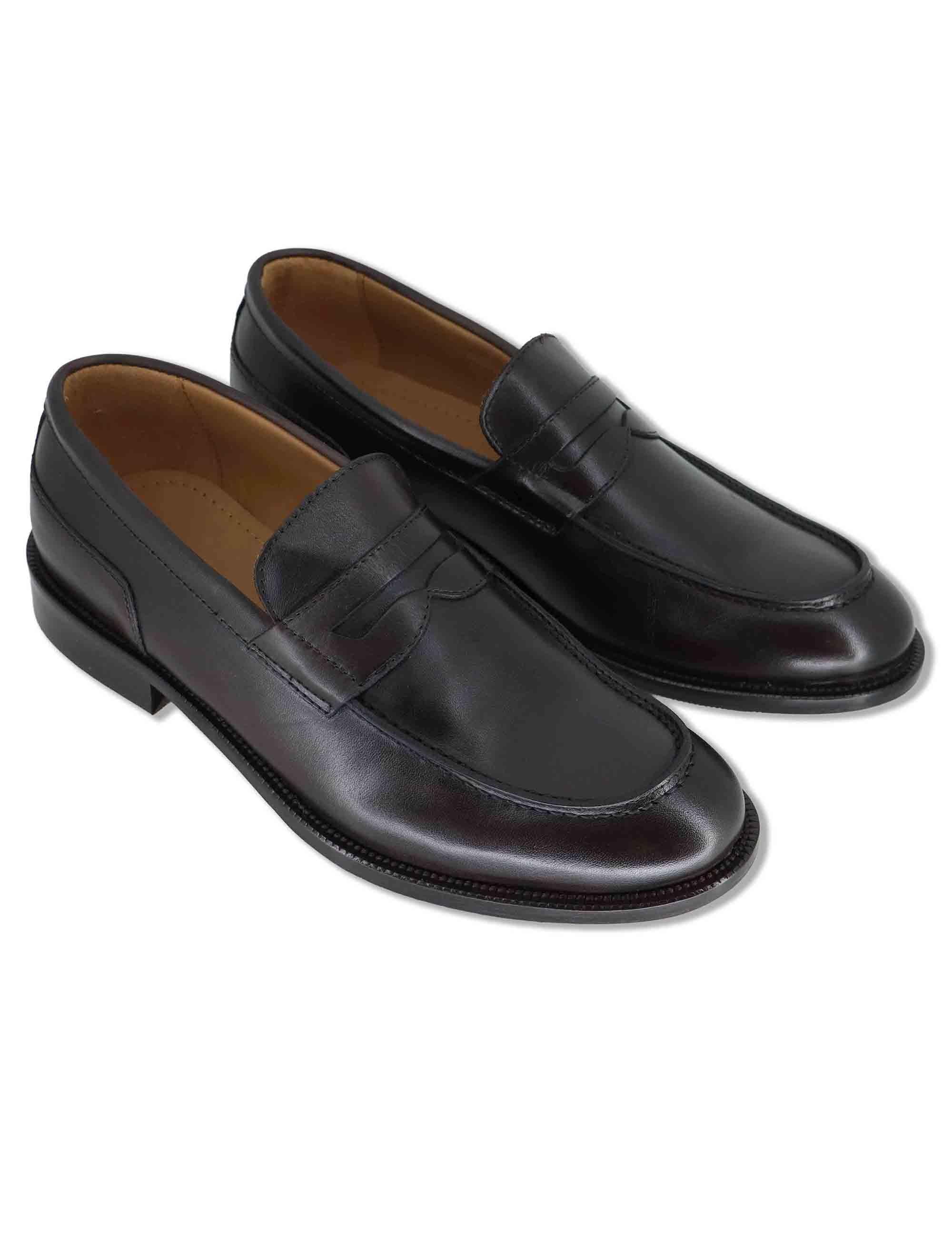 Mocassini uomo in pelle marrone con suola in cuoio cucita SPDU601 014 Spatarella 