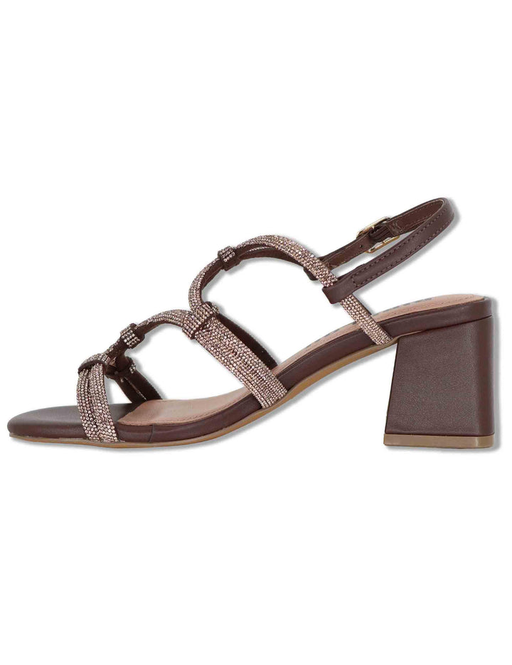 Sandali donna in pelle marrone con strass e tacco medio Quail 958Z00HG 90-MARRON Bibi Lou 