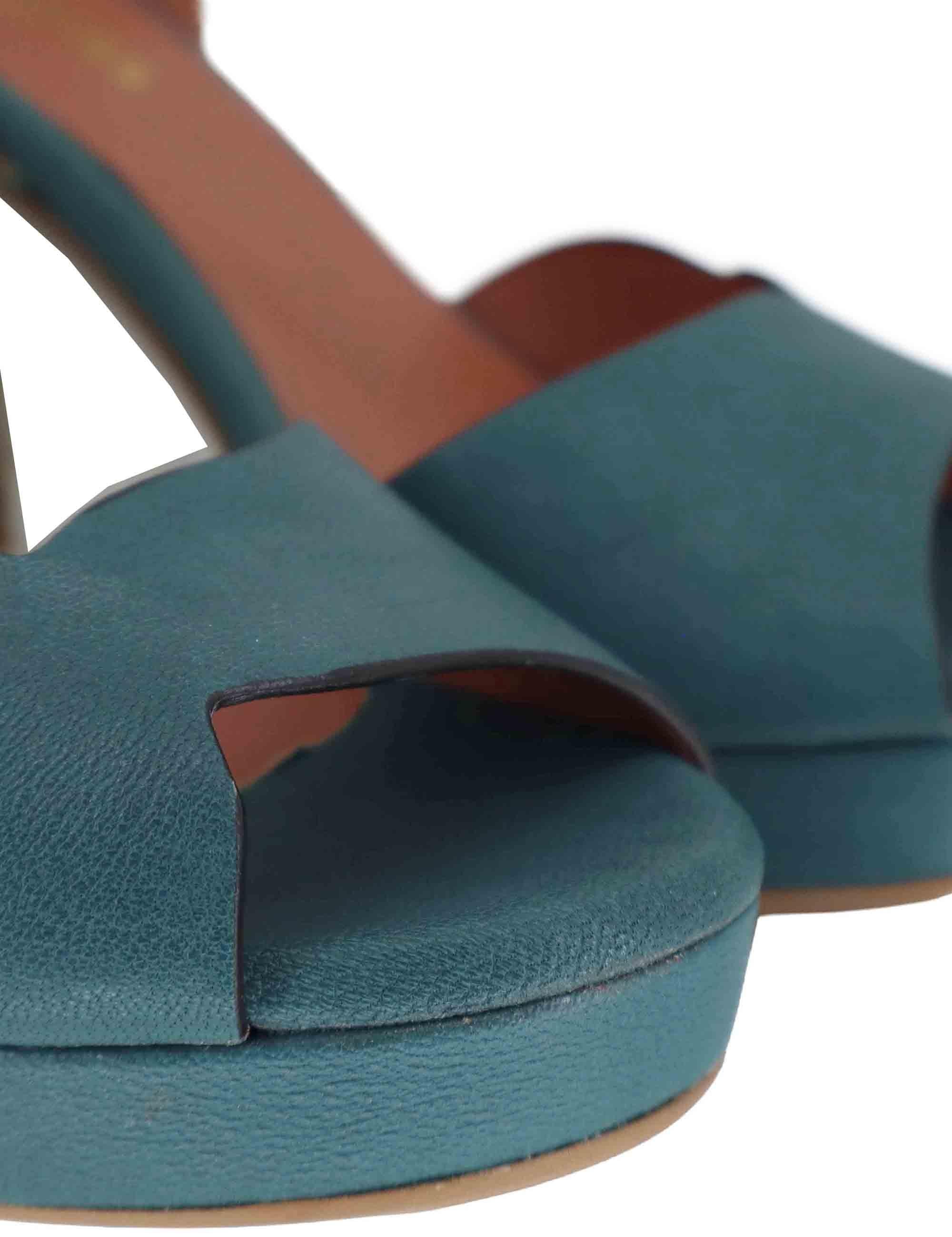 Sandali donna in pelle petrolio tacco alto e plateau con cinturino 6261K 088 Les Venues 