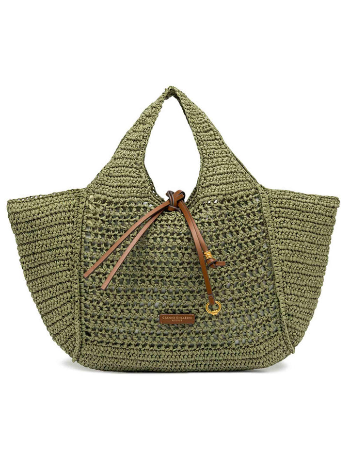 Borse donna Nefeli in rafia verde con chiusura cordoncino BS11953 COMM STR-CRCH 11730 Gianni Chiarini 