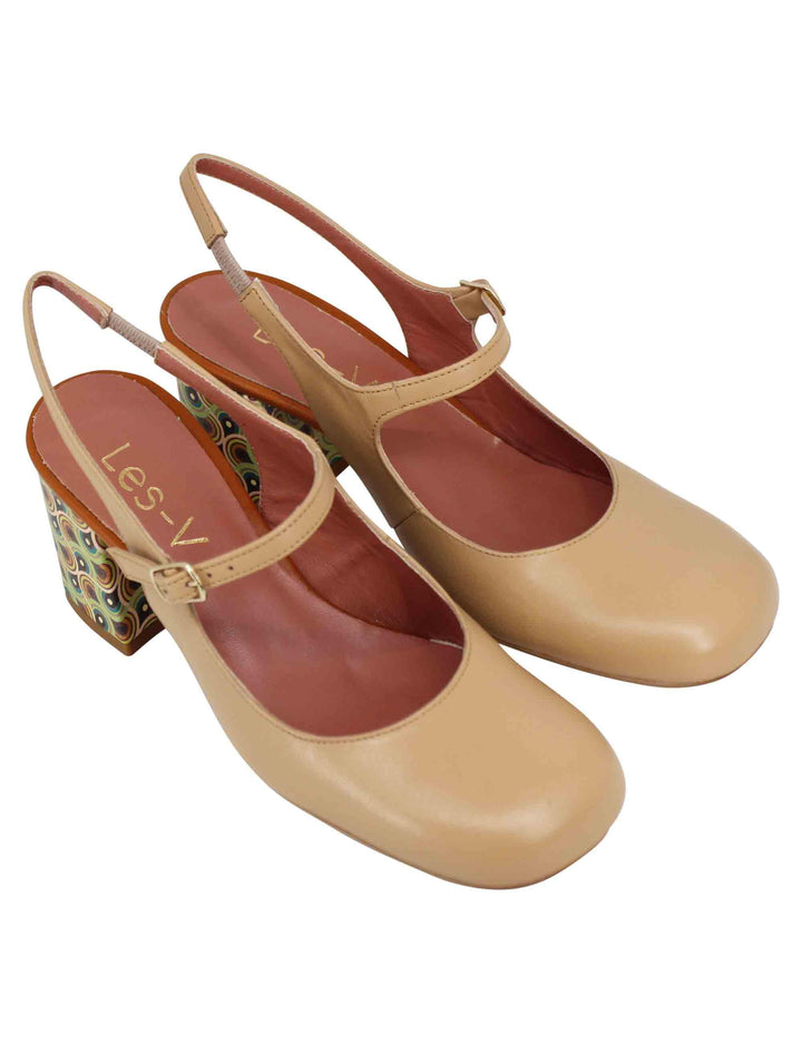 Decollete sligback donna in pelle beige con punta tonda 5118 040 Les Venues 