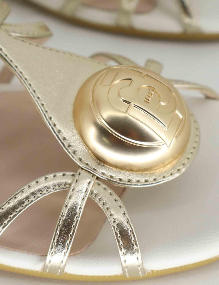 Sandali bassi donna in pelle platino con fascette e cinturino alla caviglia SANDY 02 GOLD Liu-Jo 