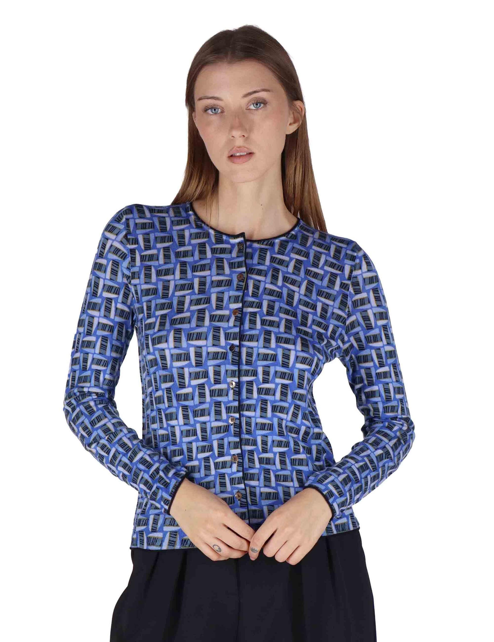 Cardigan donna Printed Knit in lana blu a fantasia JN355178200 D8078 Maliparmi 
