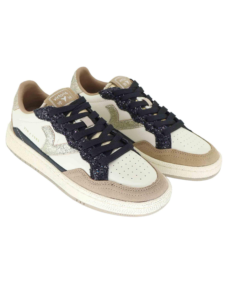 Sneakers donna in pelle taupe con logo in oro 8806113 Taupe Victoria 