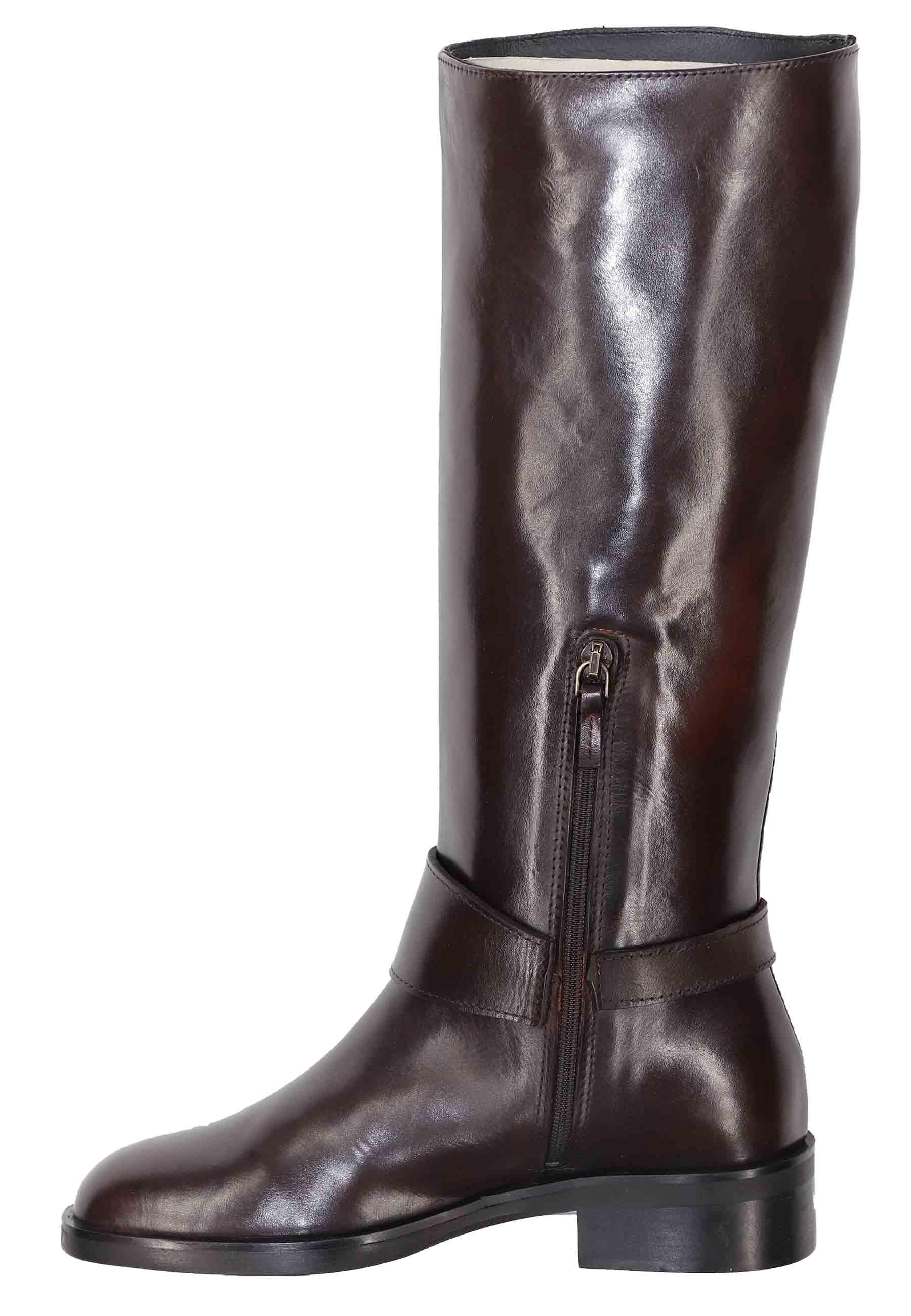 Stivali donna in pelle marrone con fibbia tacco basso SPR17 013 Spatarella 