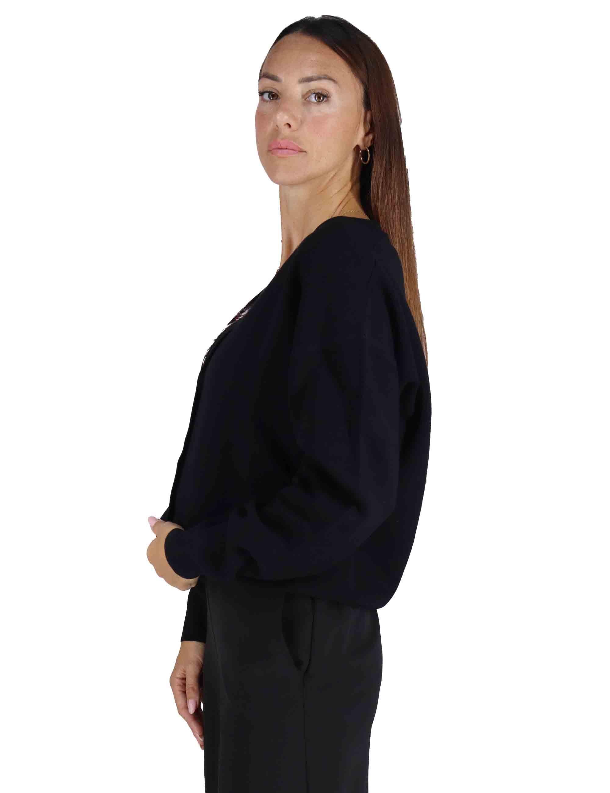 Cardigan Flower Jacquard in lana nera Donna JN370278206 20B99
