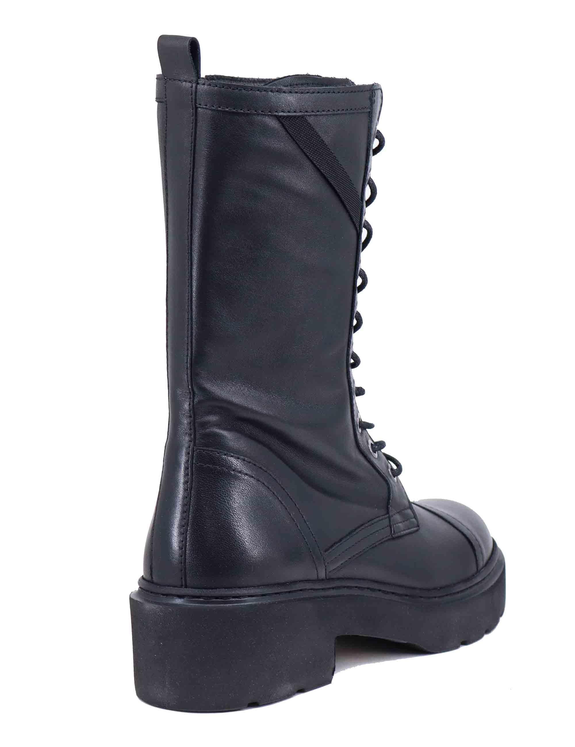 Anfibi stringati donna in pelle nera con suola carrarmato JORDAO STT BLACK Unisa 