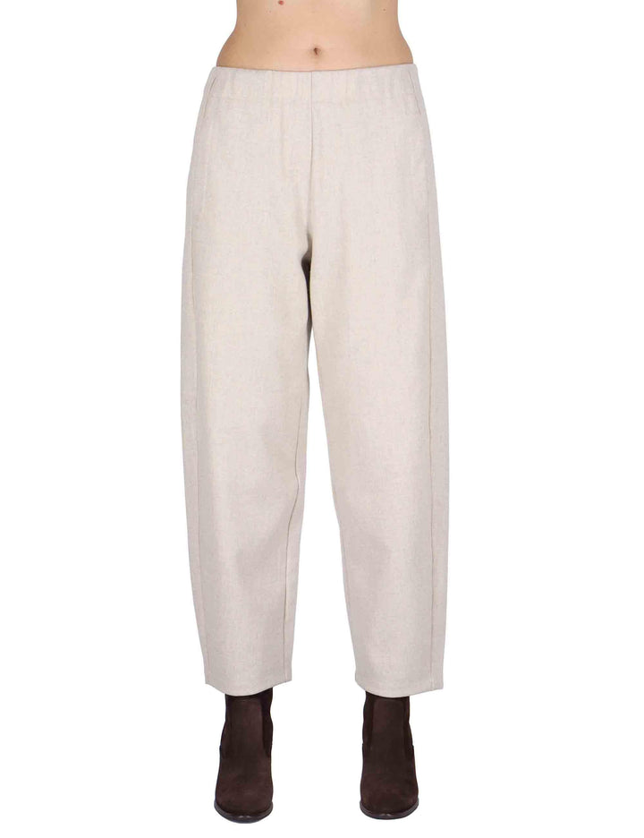 Pantaloni donna in lana grigio con elastico in vita 3W25-PRUX-F FLANE FOG TreBarraBi 