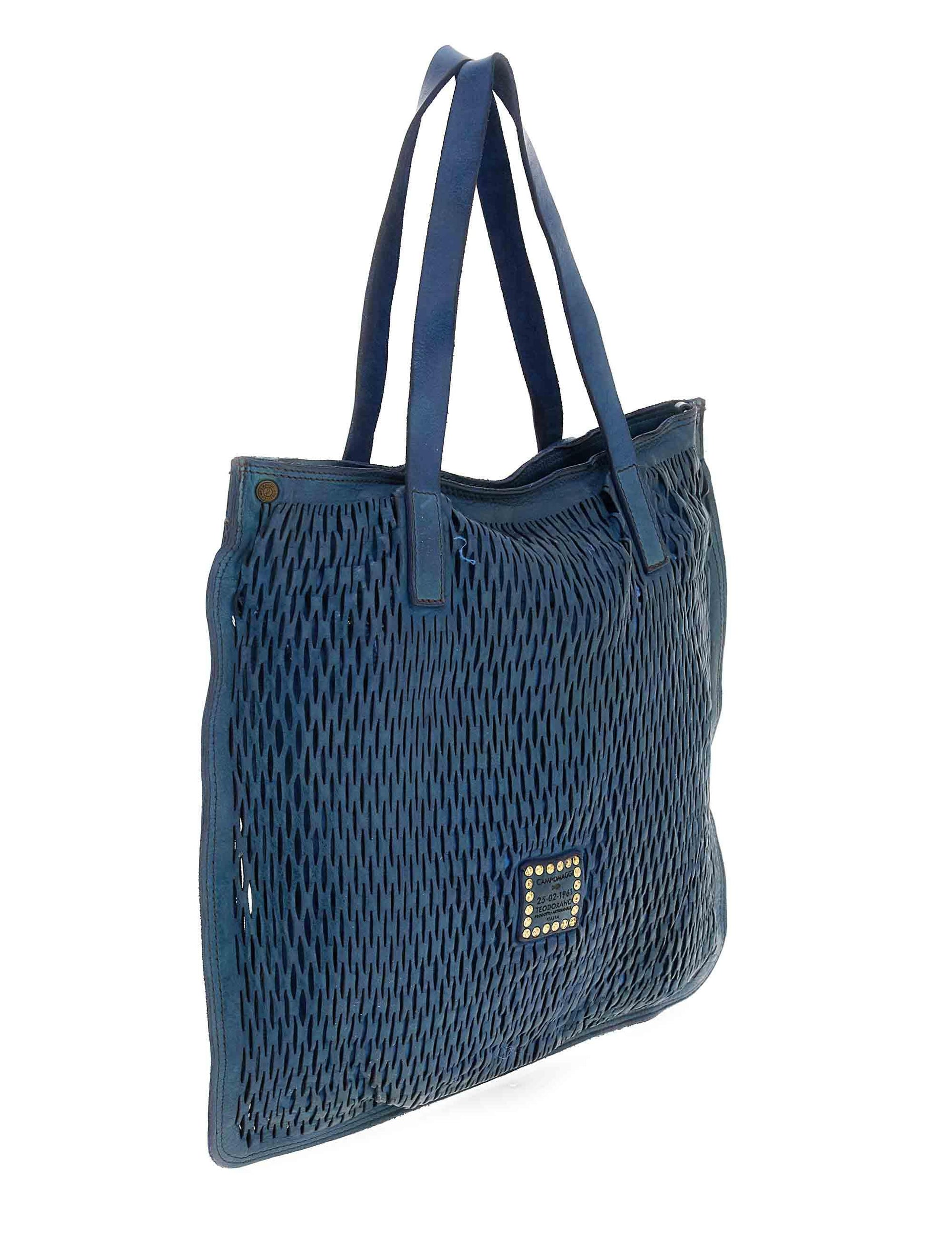 Shopping bag donna Mangrovia in pelle laserata blu C040720ND X2489 C3019 Campomaggi 