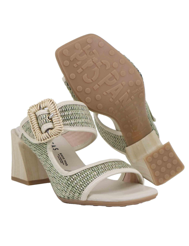 Sandali donna in pelle off white e rafia con tacco alto RHV254048 C003 Hispanitas 