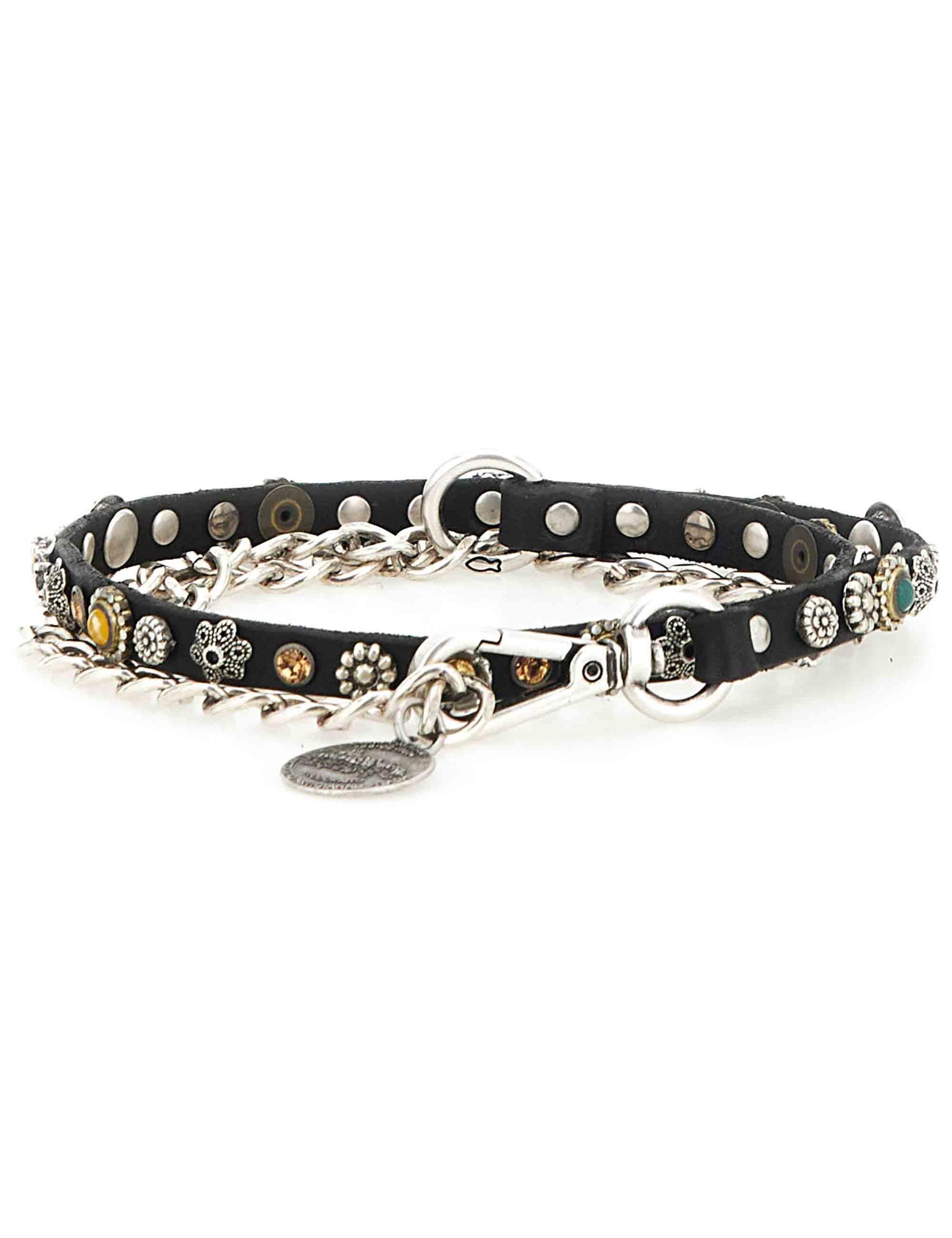 Cinture donna in pelle nera con borchie e catena C043290ND X2983 C0001 Campomaggi 