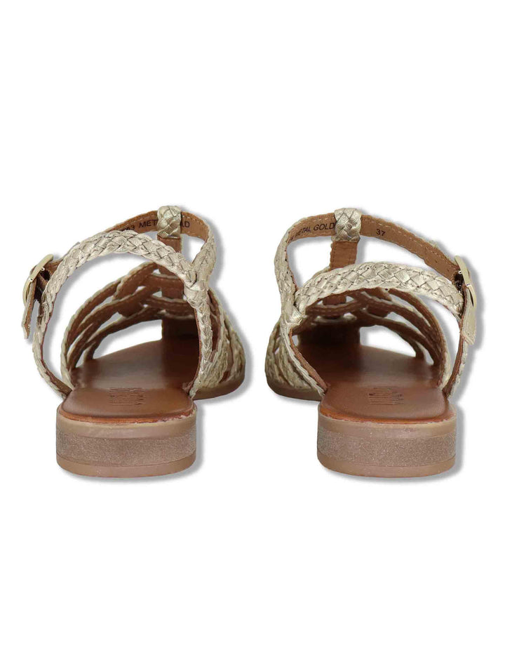 Sandali bassi donna in pelle intrecciata oro con cinturino alla caviglia WD314R63 500134 Vueva 