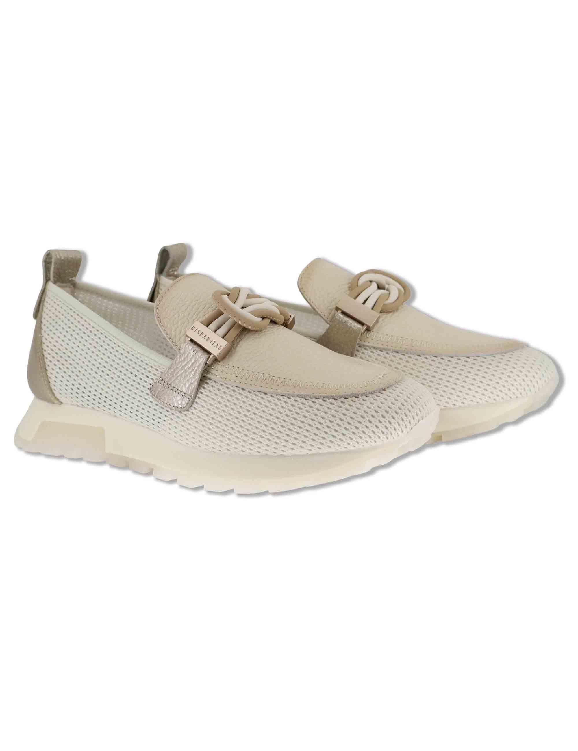 Mocassini donna in tessuto e pelle off white con suola running HV264857 PANNA Hispanitas 