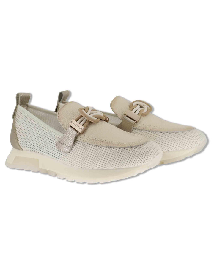 Mocassini donna in tessuto e pelle off white con suola running HV264857 PANNA Hispanitas 