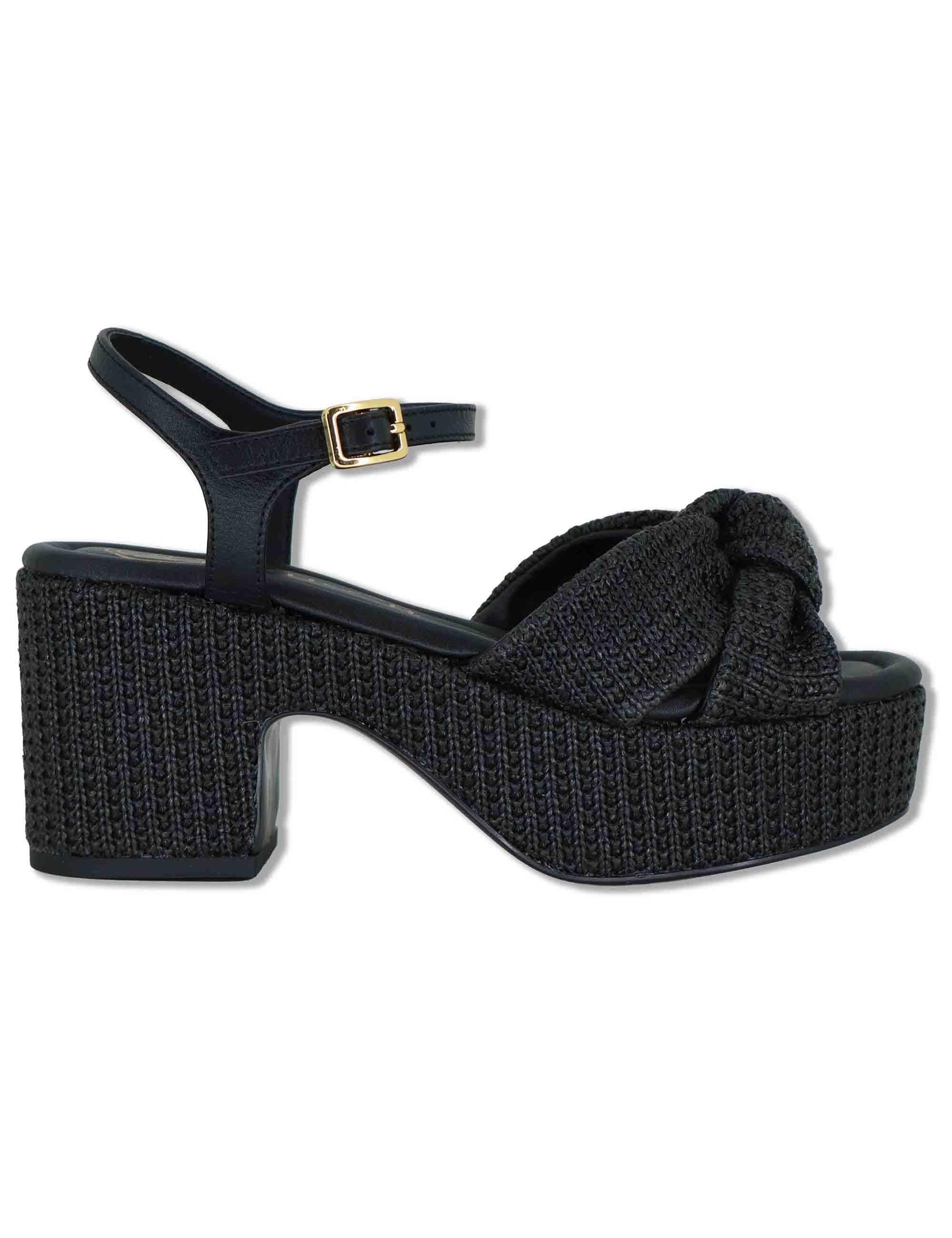 Sandali donna in pelle intrecciata nera con cinturino e zeppa alta KASIDI RH GRA BLACK Unisa 