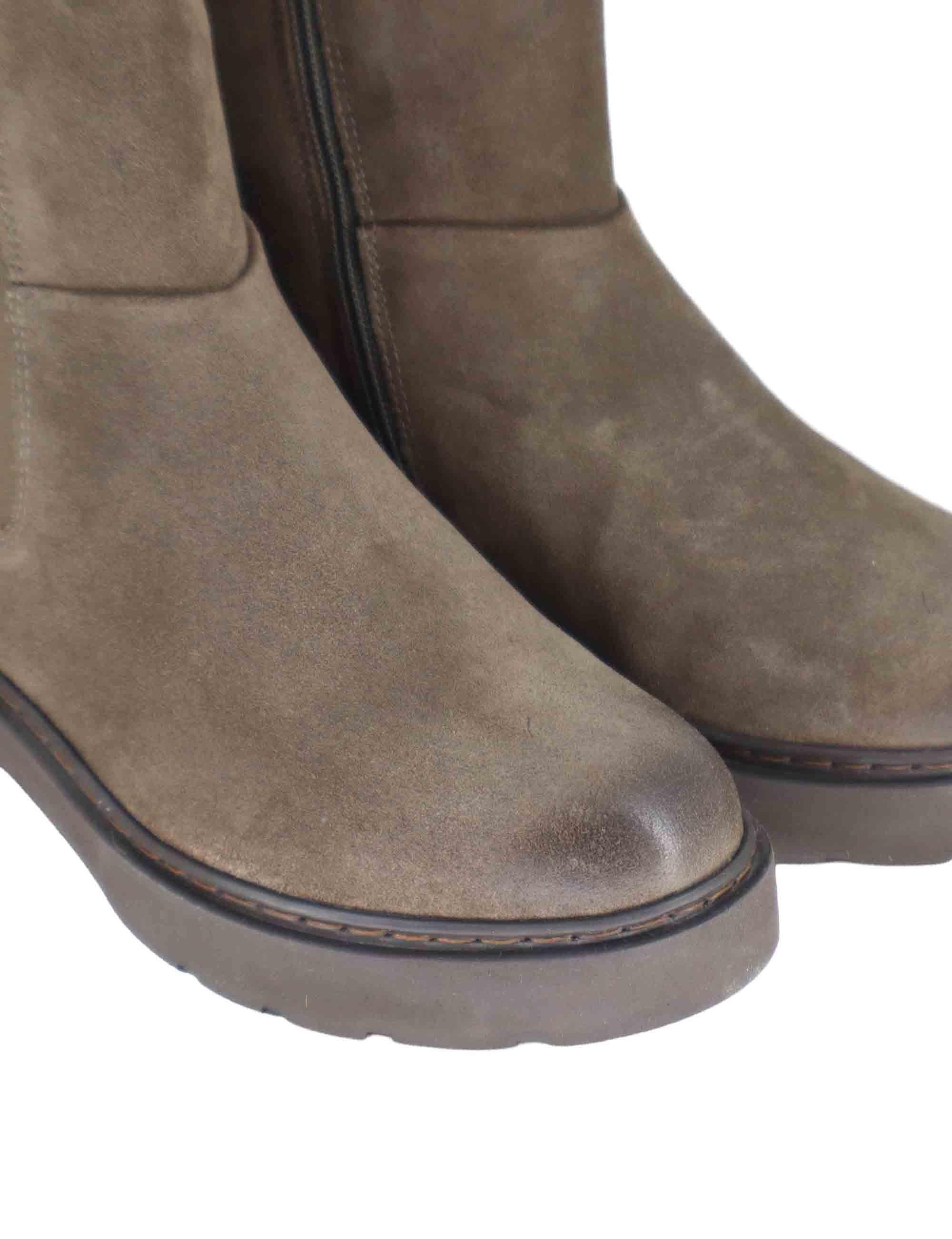 Stivaletti donna in pelle taupe con tacco basso JAINE AB TAUPE Unisa 