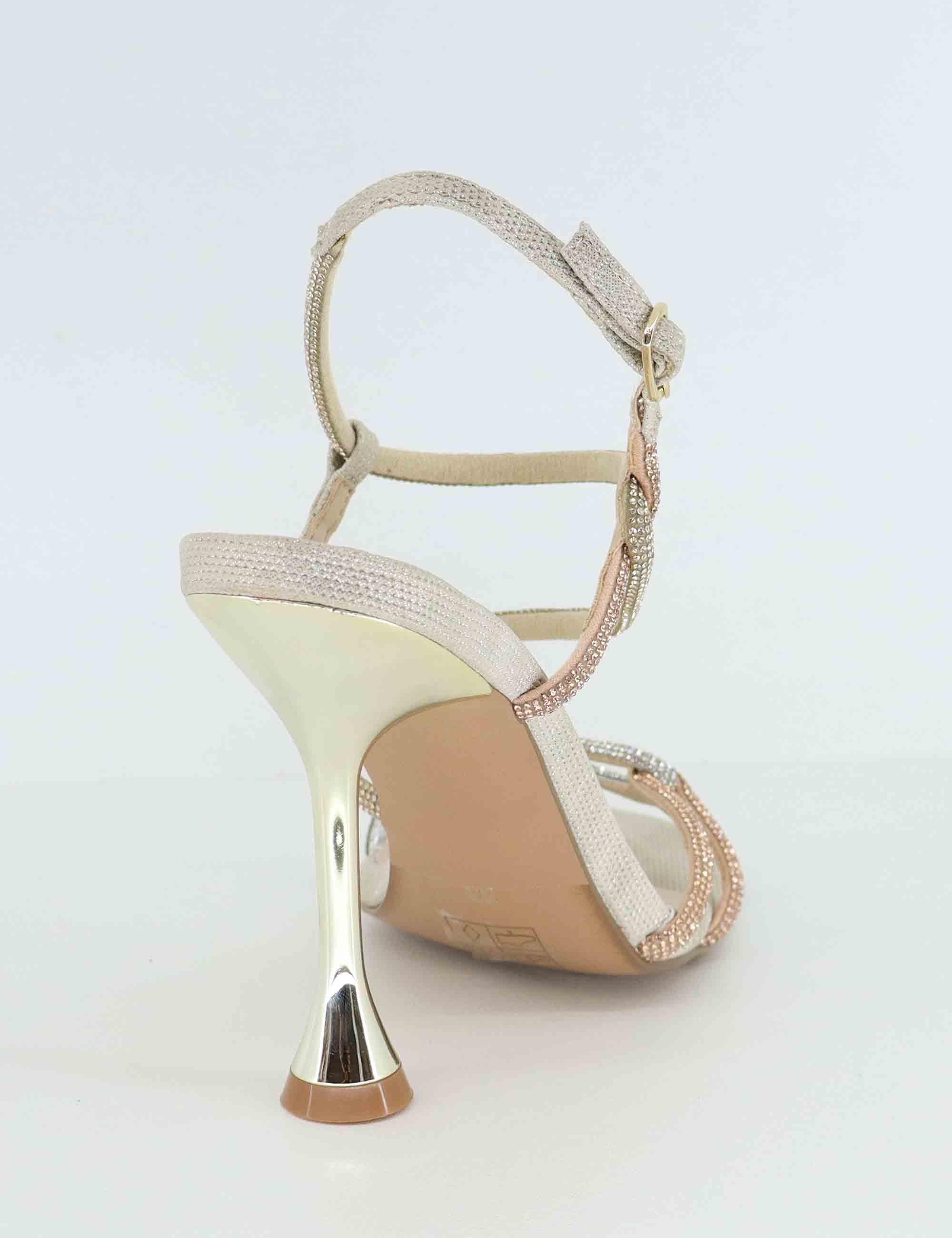 Sandali donna in strass oro e argento tacco alto U470070167K7 710 Exe 