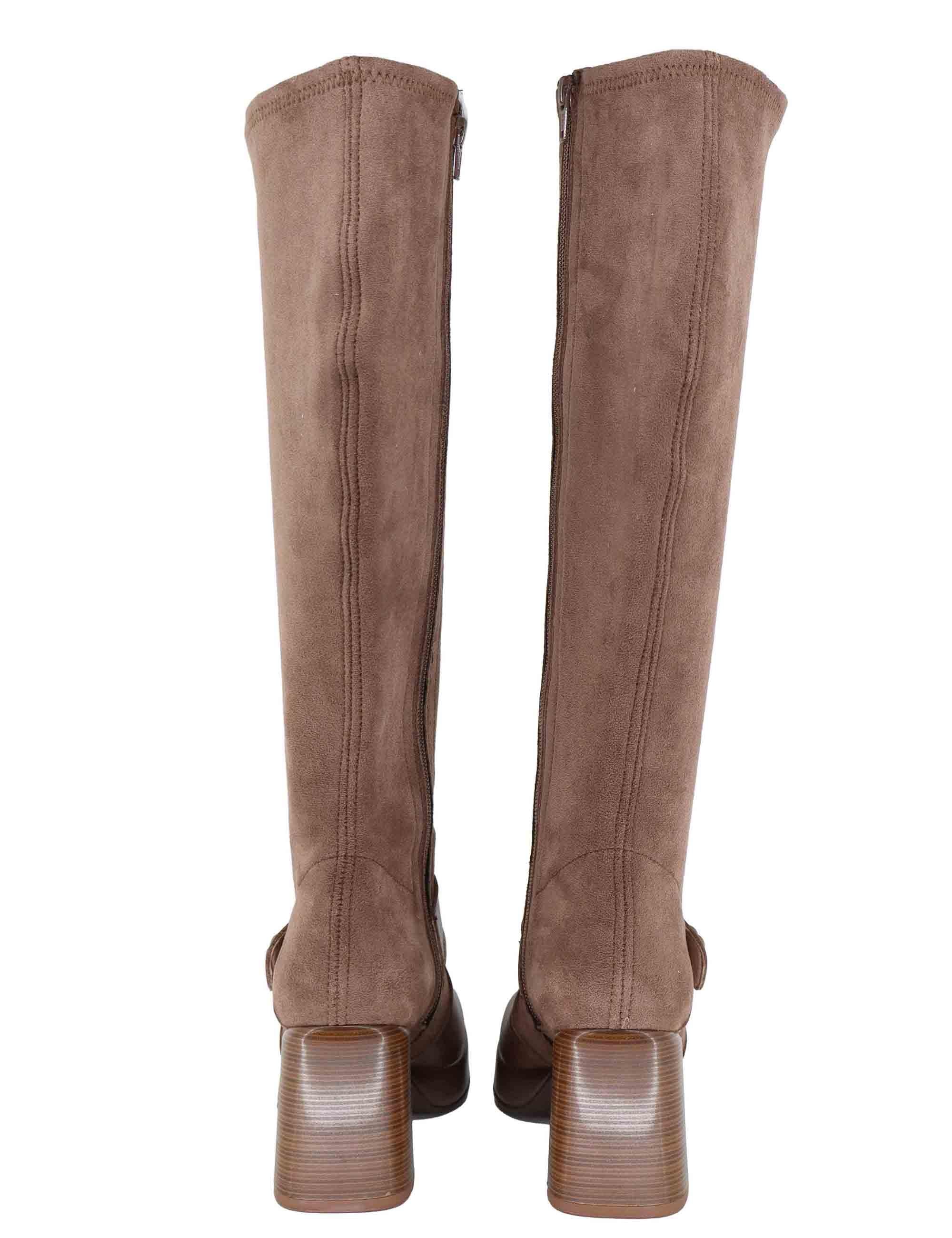 Stivali donna in pelle e tessuto marrone con tacco alto HI254374 C005 Hispanitas 