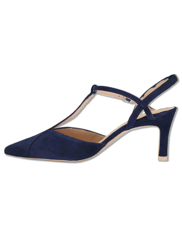 Decollete slingback donna in camoscio blu con tacco alto e cinturini regolabili LETON KS OCEAN Unisa 
