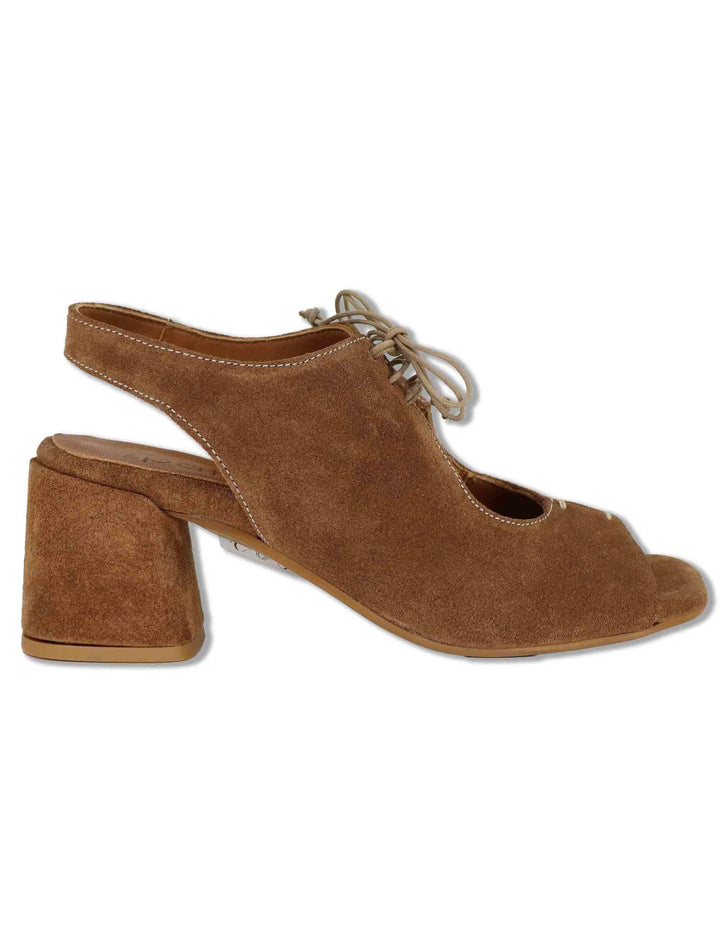 Sandali donna in camsocio cuoio con laccetti e tacco medio SP8218 014 Spatarella 