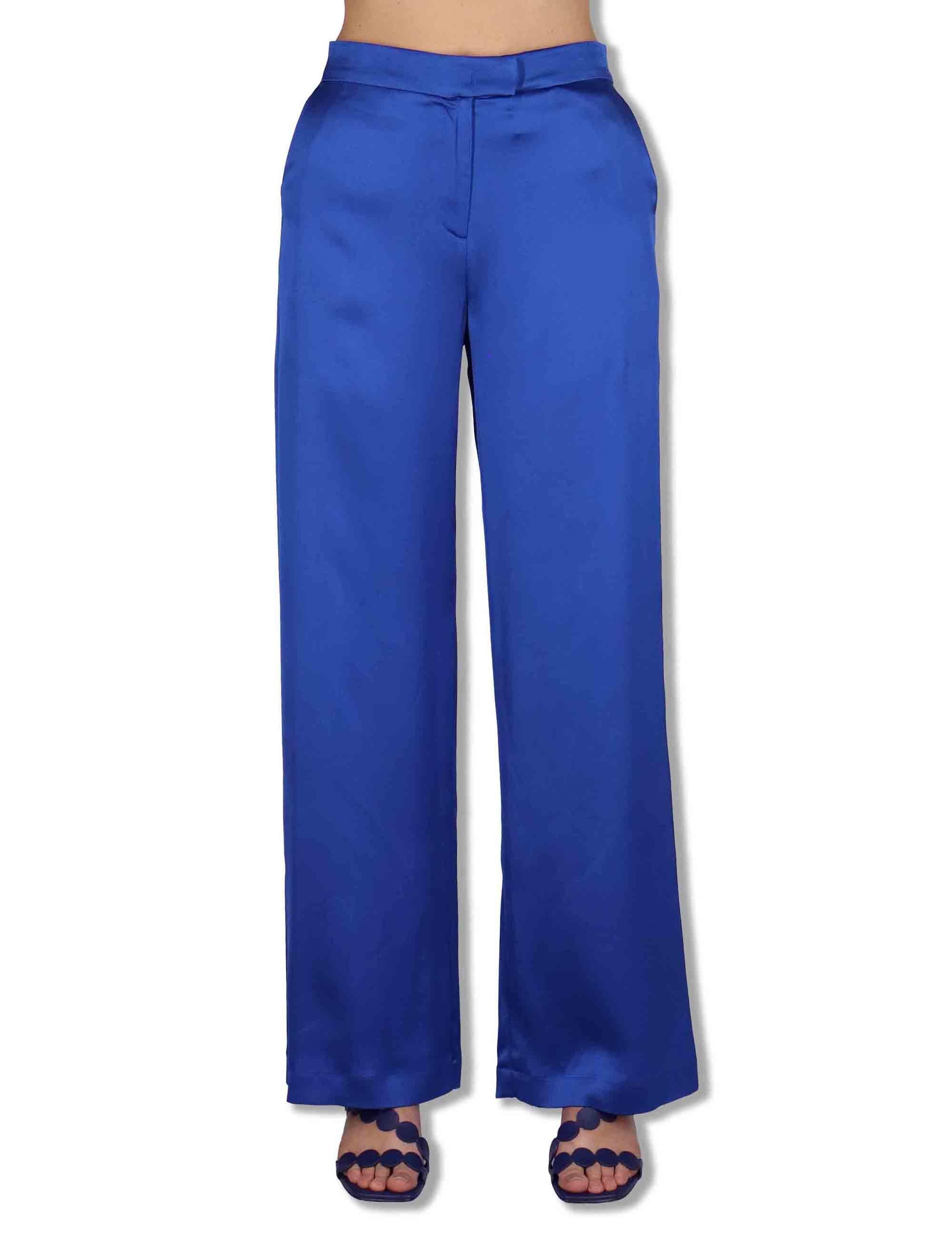 Pantaloni donna Shiny Cady in viscosa blu con gamba larga JH807550631 80059 Maliparmi 