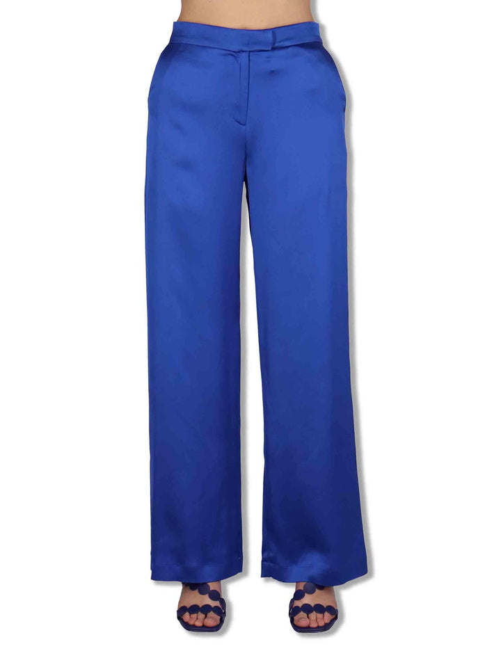 Pantaloni donna Shiny Cady in viscosa blu con gamba larga JH807550631 80059 Maliparmi 