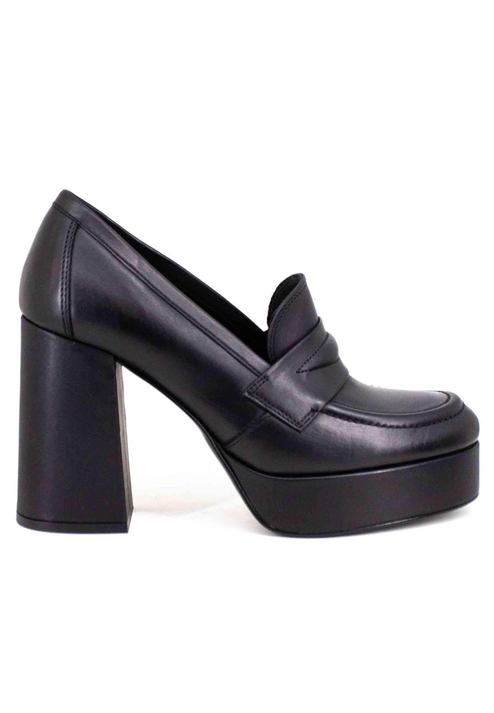 Mocassini donna in pelle nera con tacco alto e plateau BG2101 001 Bruno Premi 