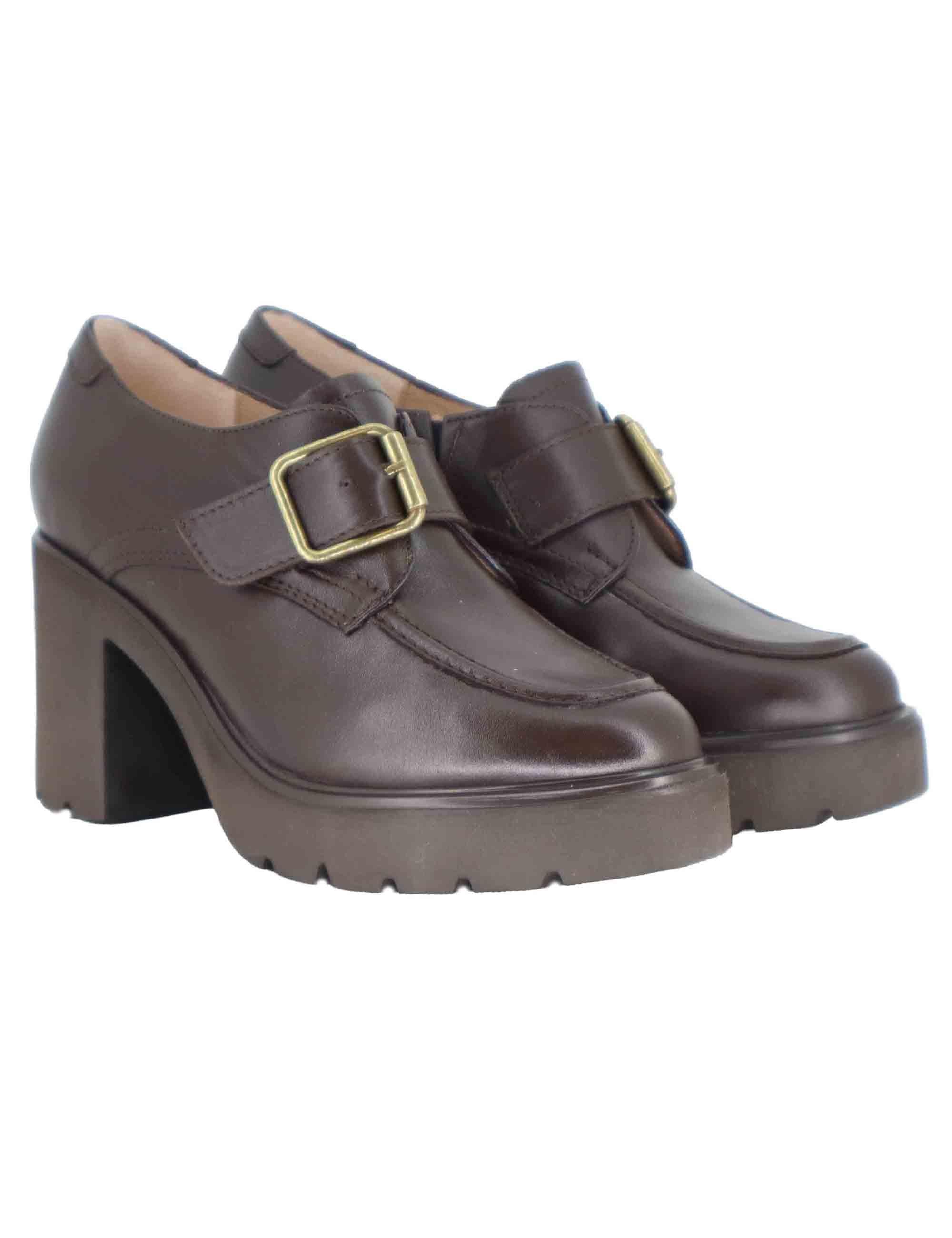 Mocassini donna in pelle testa di moro con fibbia laterale KILLEN STT WENGUE Unisa 