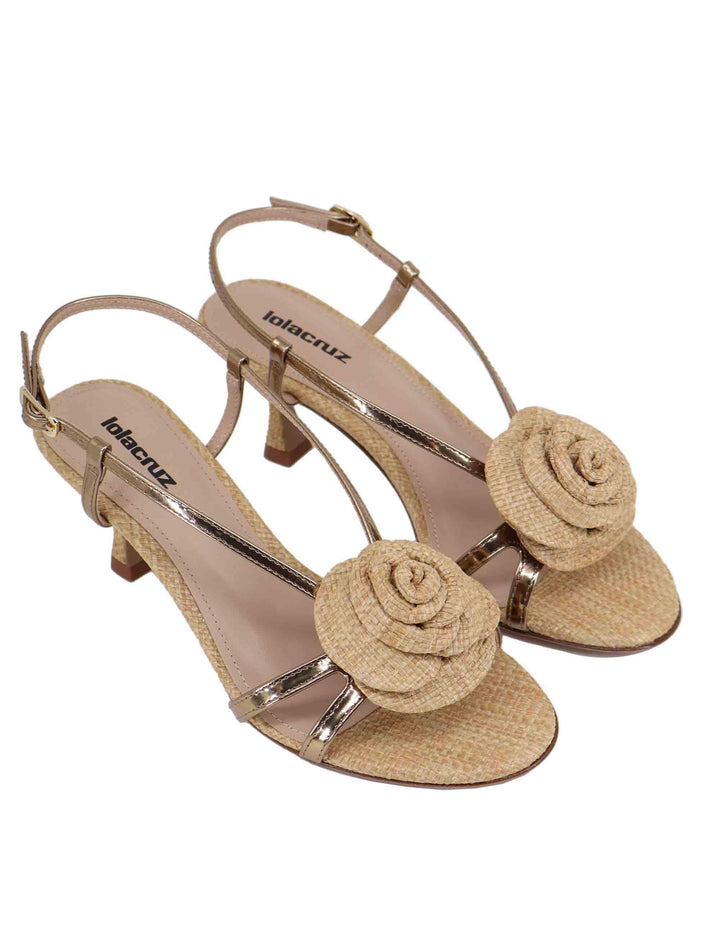 Sandali slingback donna Rose in pelle oro con fiore 039Z66BK 020 Lola Cruz 